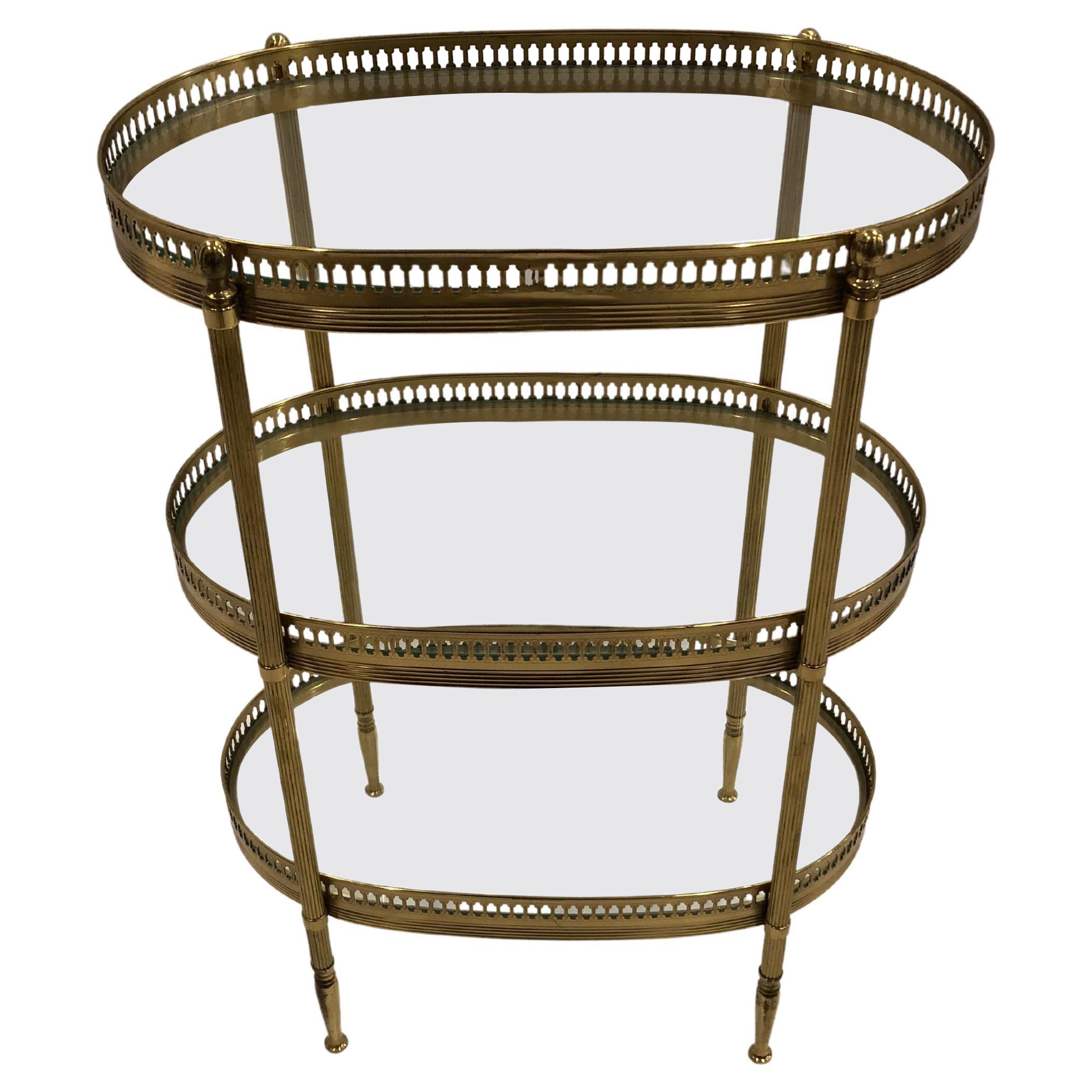 Elegant Oval Brass & Glass 3 Tiered Side Table
