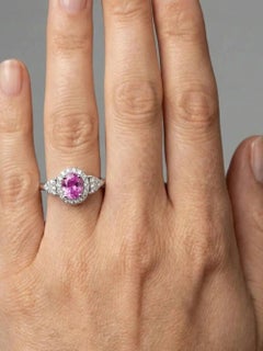 Elegant Oval Pink 14K (18K Custom) Sapphire Diamond Halo Ring