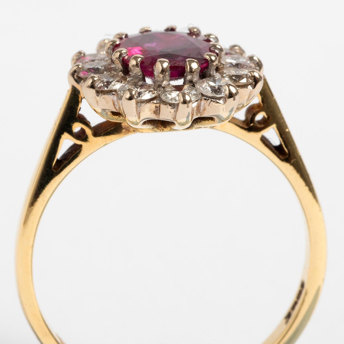 Oval Cut Elegant Oval Ruby & Diamond Cluster Ring, Approx 0.50carat For Sale
