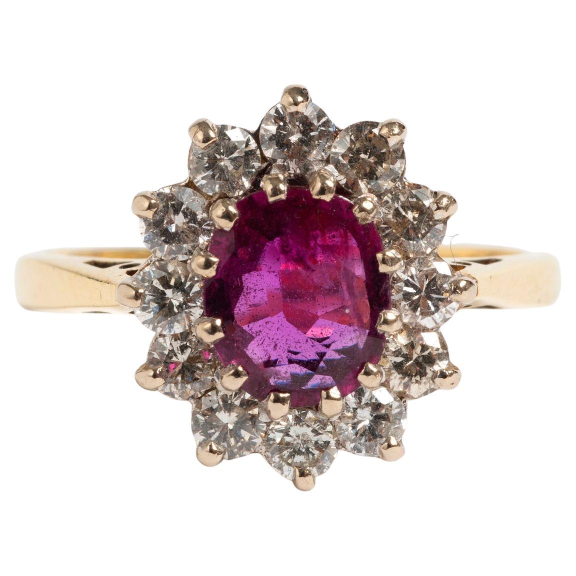 Elegant Oval Ruby & Diamond Cluster Ring, Approx 0.50carat For Sale
