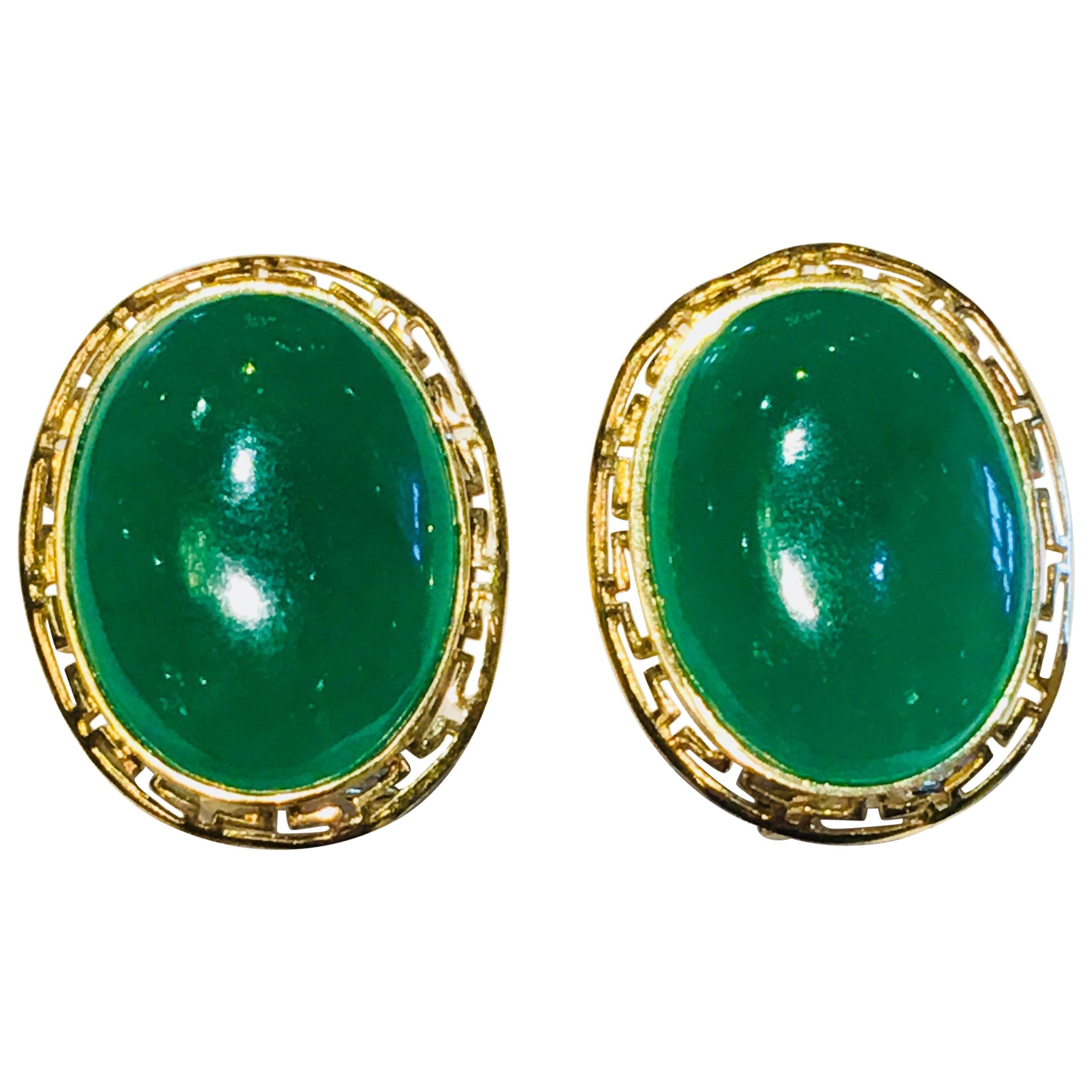 Oval Green and Gold Leaf Studs