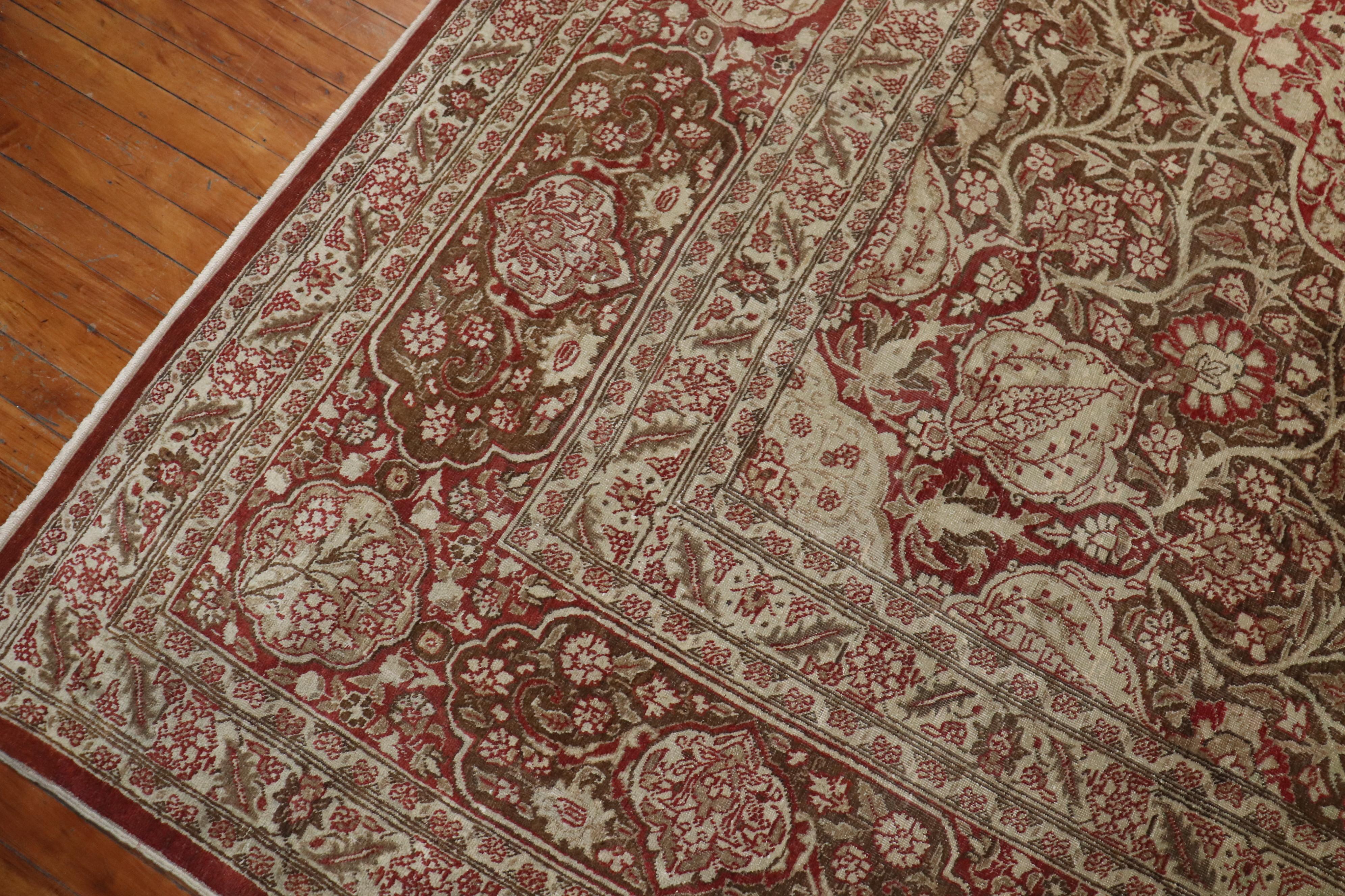 Elegant Oversize Brown Antique Persian Tabriz Carpet For Sale 3