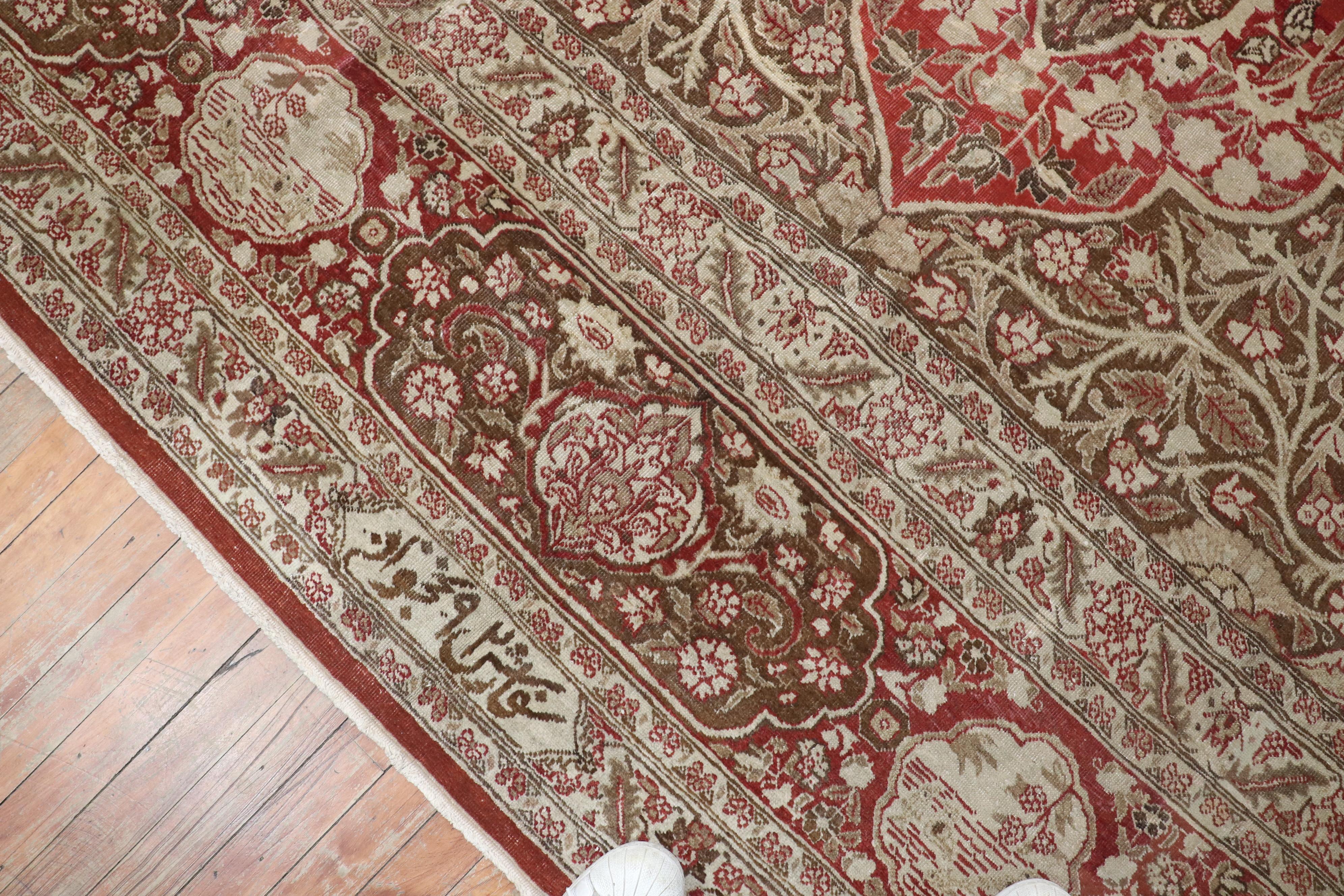 Elegant Oversize Brown Antique Persian Tabriz Carpet For Sale 5