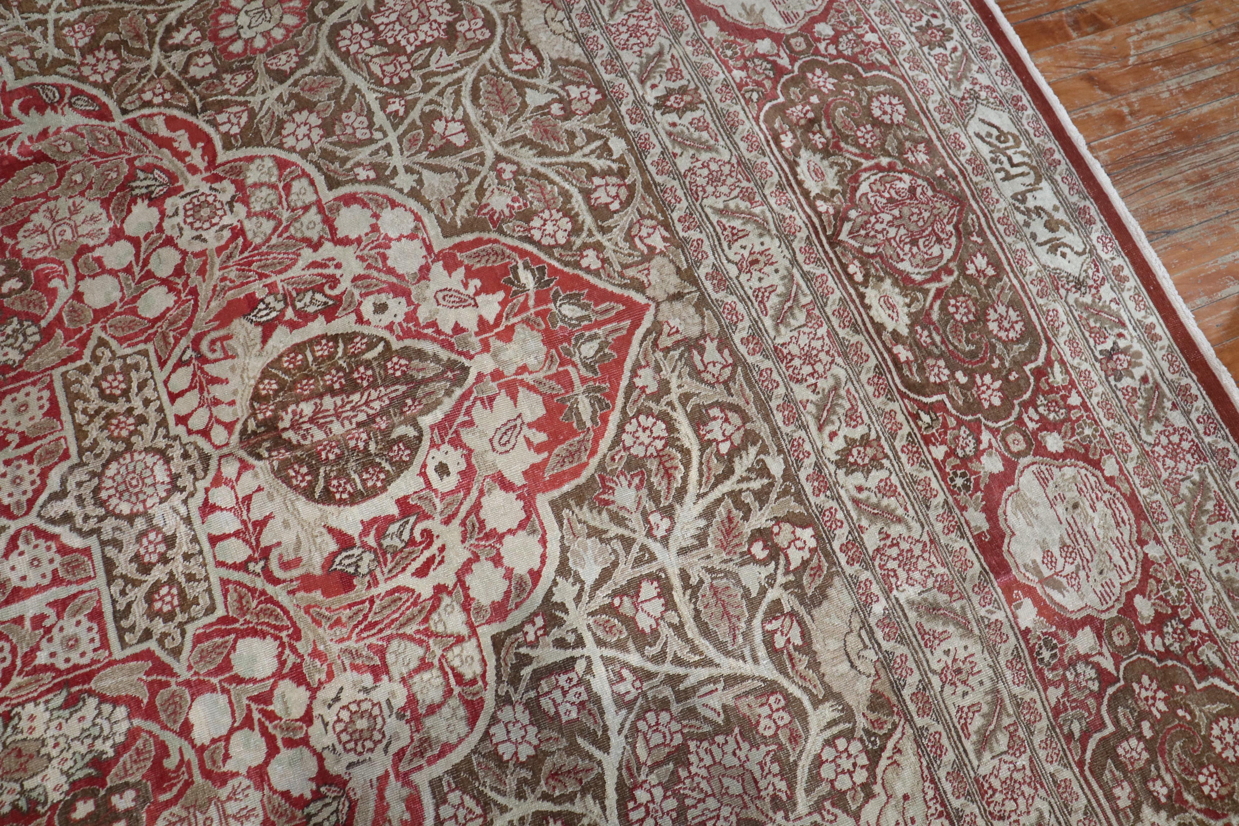 Elegant Oversize Brown Antique Persian Tabriz Carpet For Sale 6