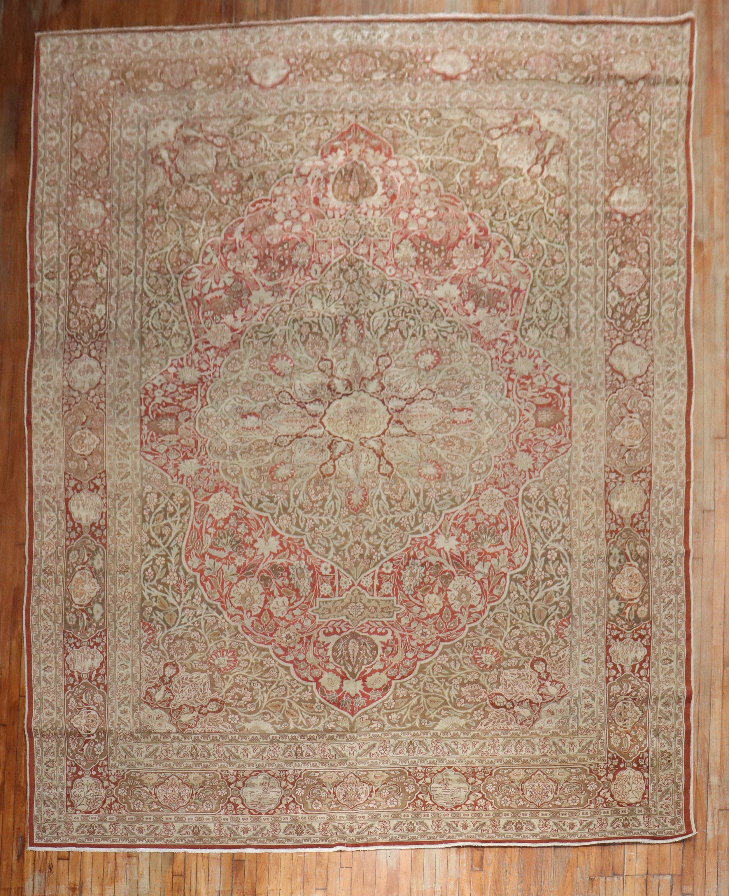 Hand-Woven Elegant Oversize Brown Antique Persian Tabriz Carpet For Sale