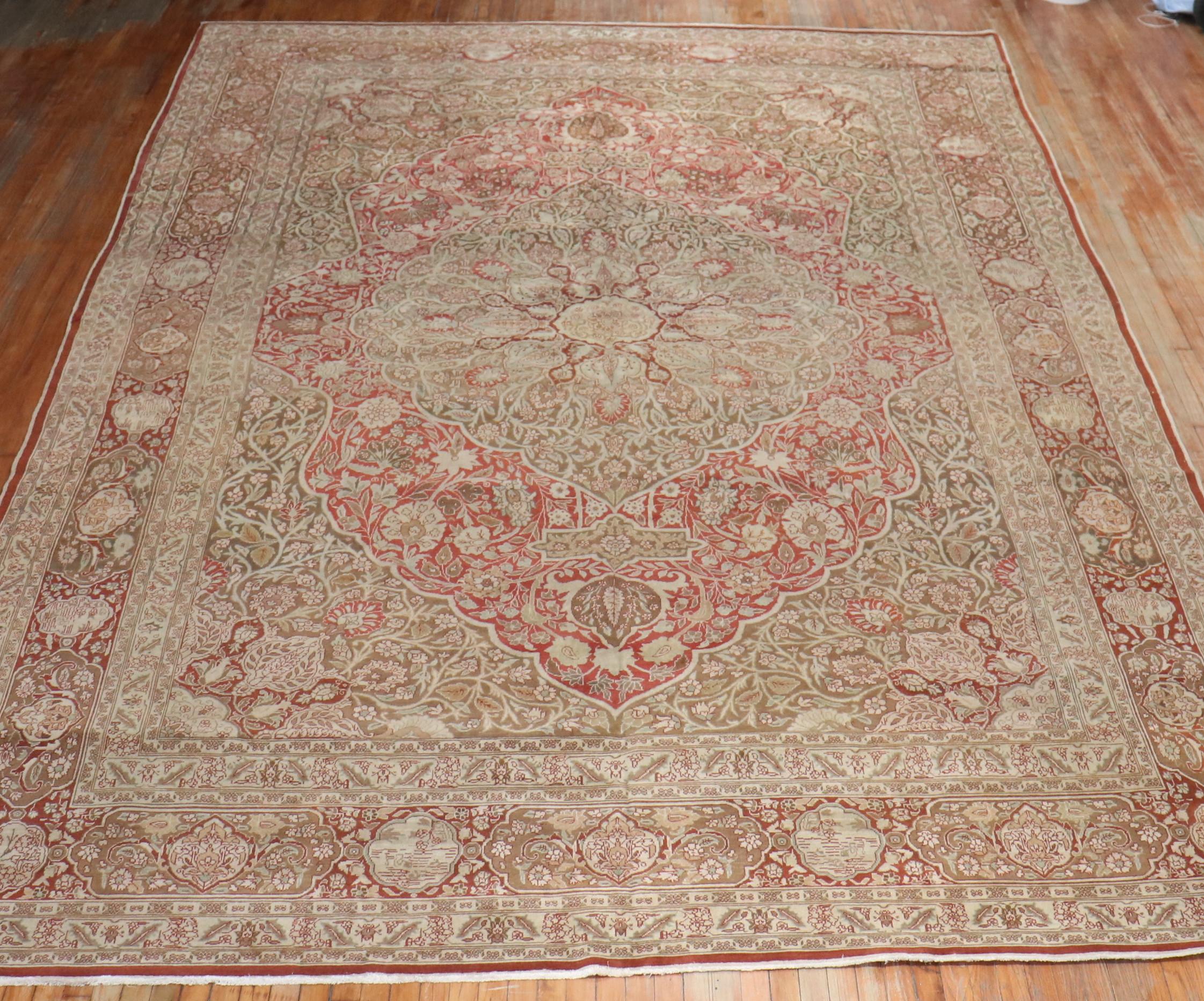 Elegant Oversize Brown Antique Persian Tabriz Carpet In Good Condition For Sale In New York, NY