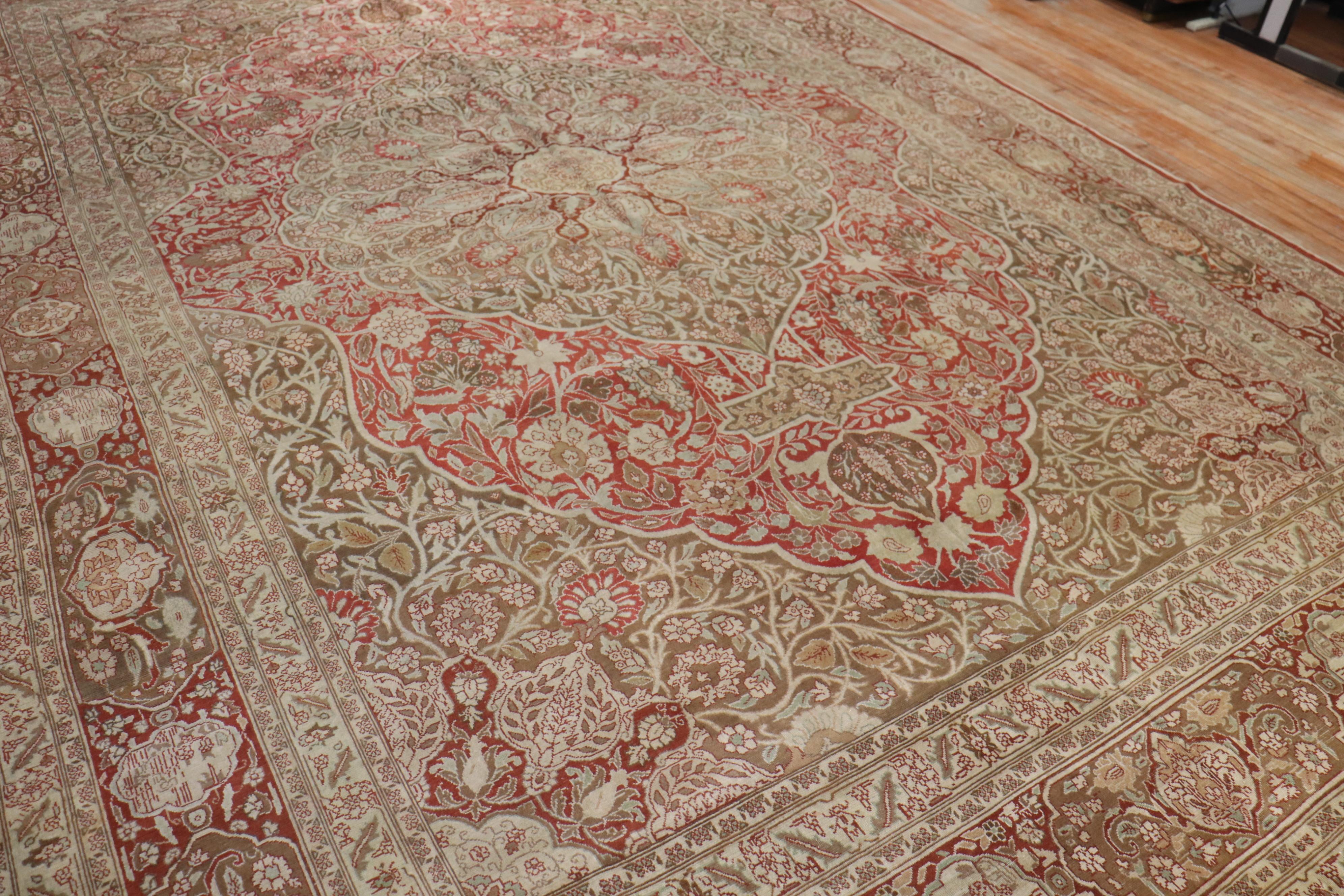 20th Century Elegant Oversize Brown Antique Persian Tabriz Carpet For Sale