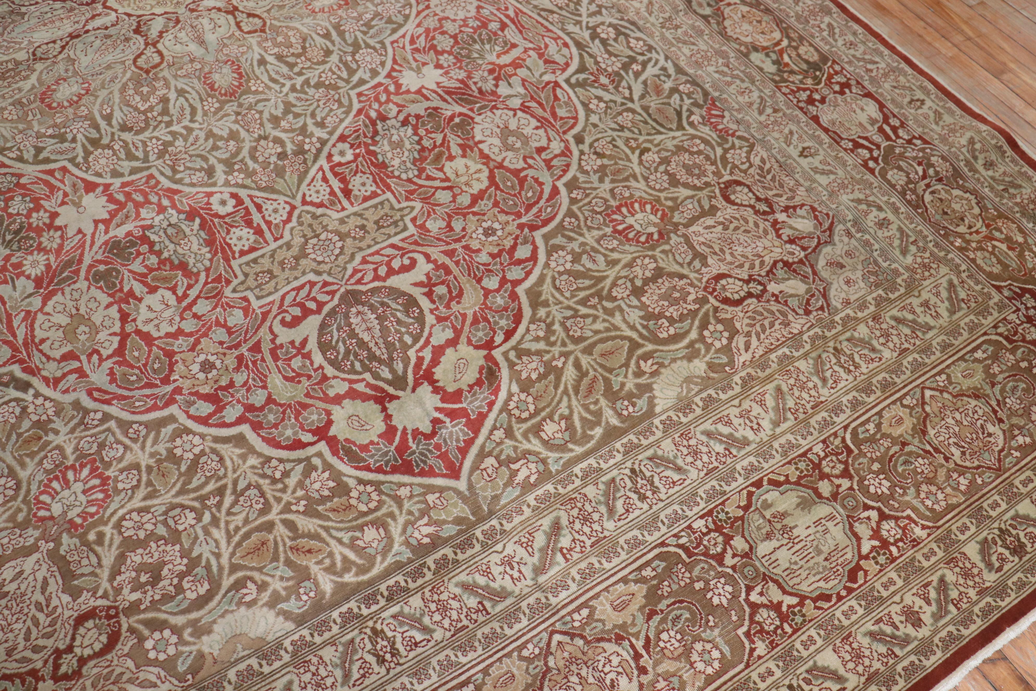 Wool Elegant Oversize Brown Antique Persian Tabriz Carpet For Sale
