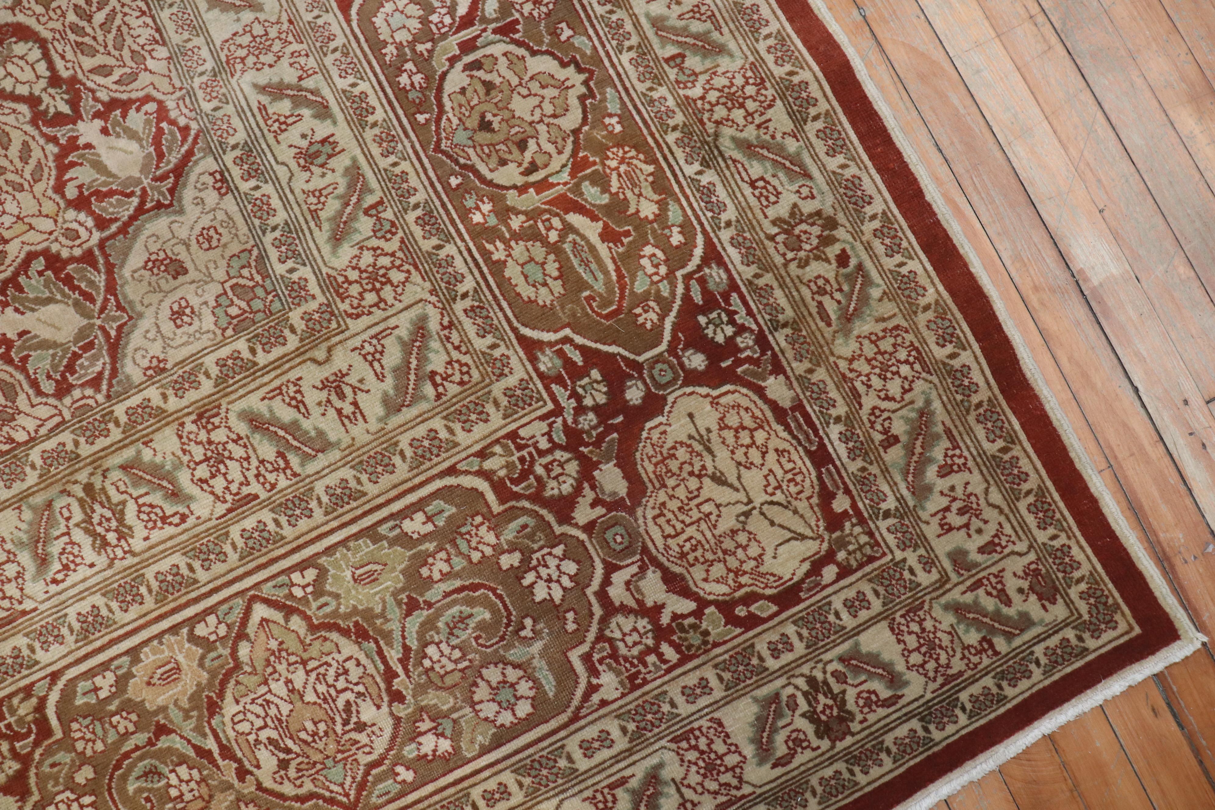 Elegant Oversize Brown Antique Persian Tabriz Carpet For Sale 1