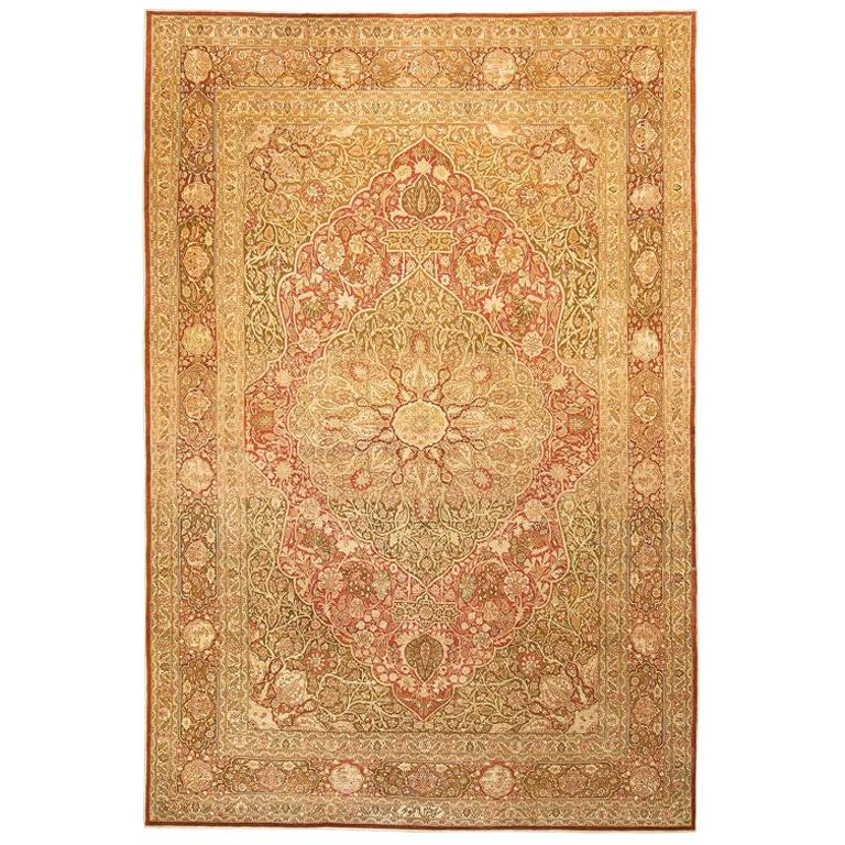 Elegant Oversize Brown Antique Persian Tabriz Carpet For Sale