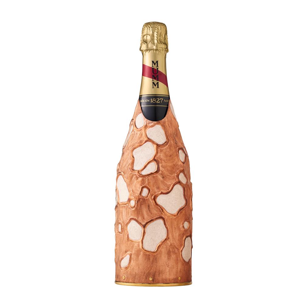 Elegant Oyster-Inspired Champagne Bottle Cover with Mother-of-Pearl, Hand Made For Sale 1