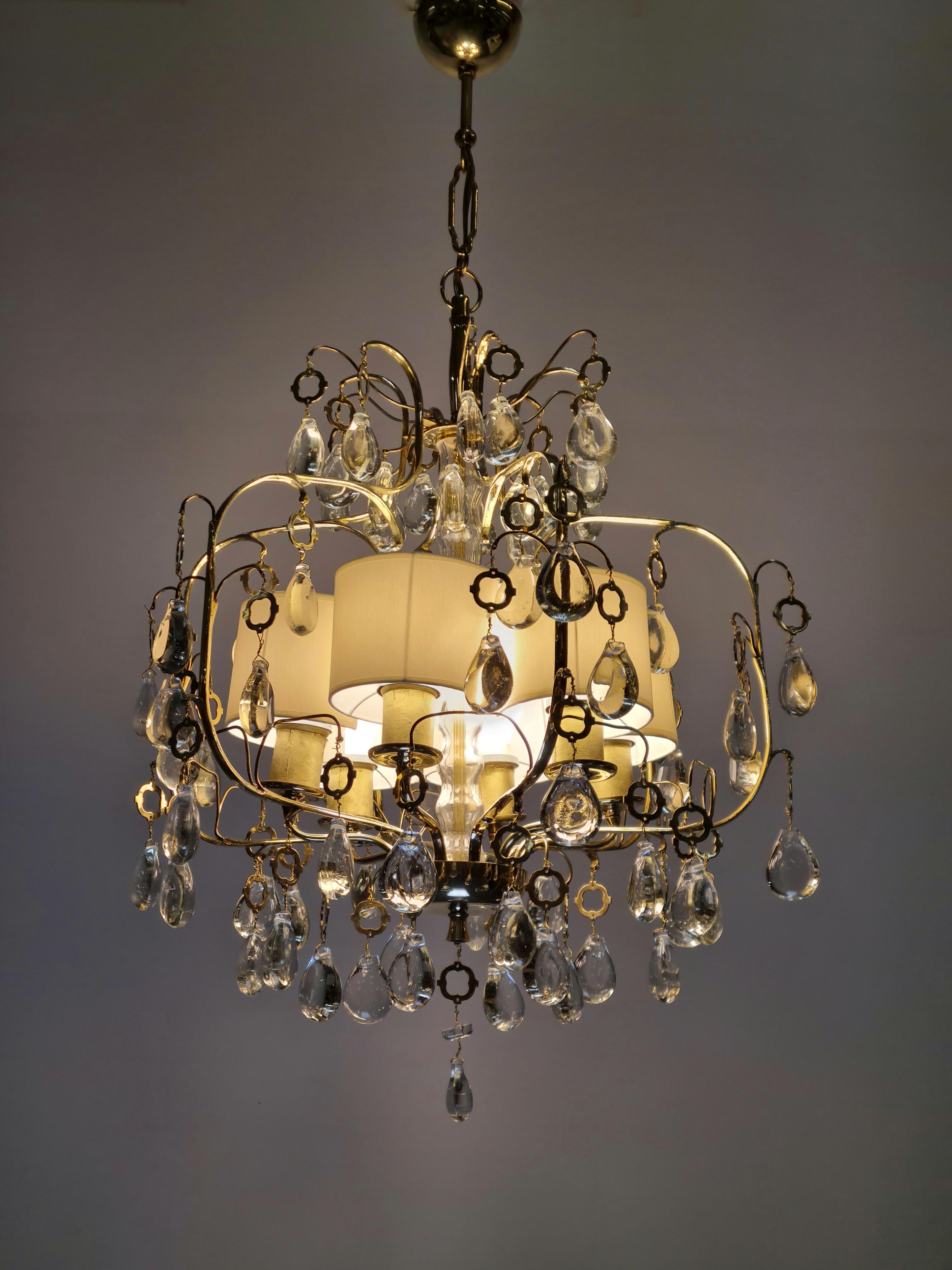 Brass Elegant Paavo Tynell Crystal Chandelier Model 1487 for Taito For Sale