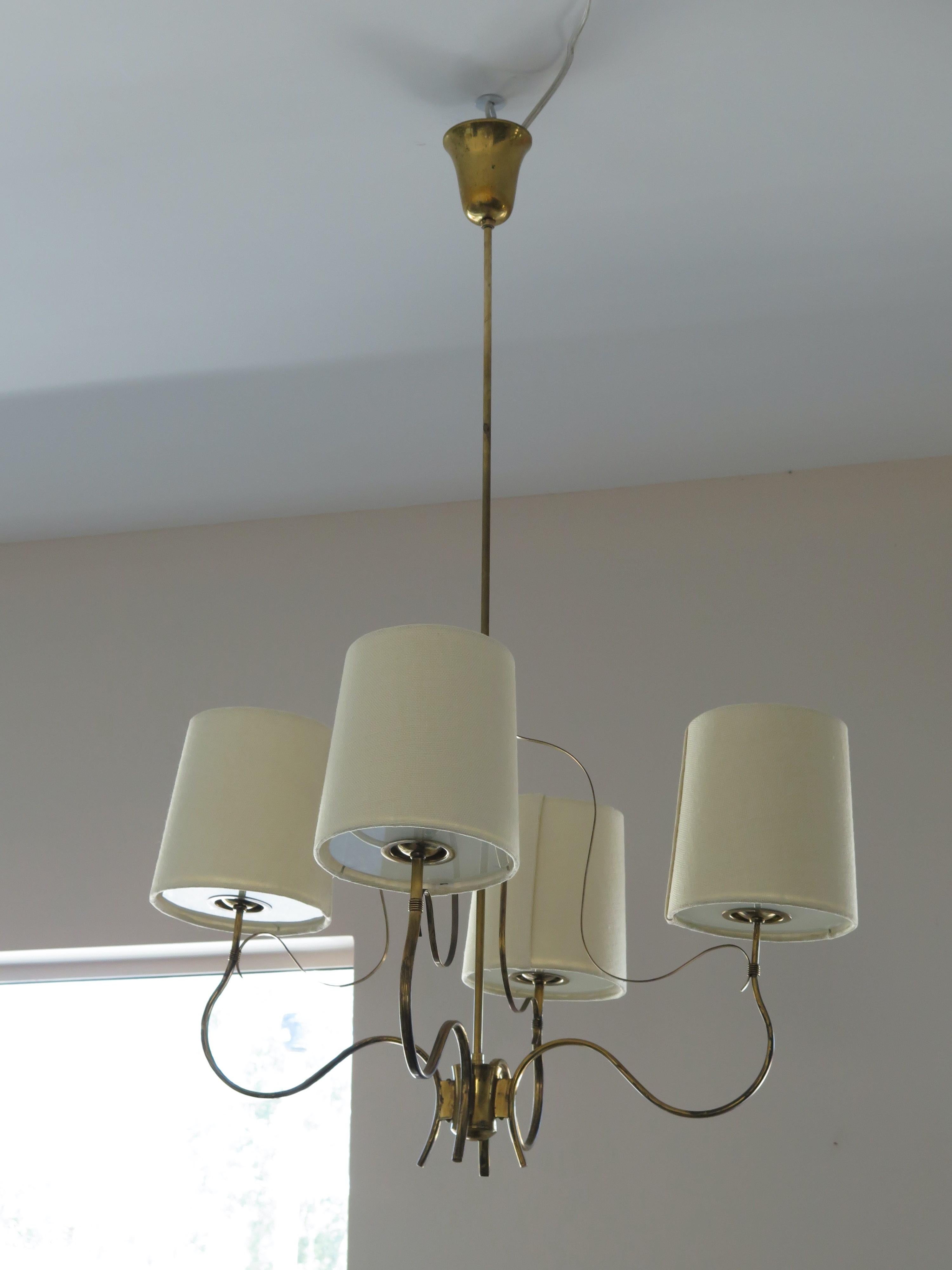 Mid-20th Century Elegant Paavo Tynell  Four Arm Chandelier 9001/4 Taito For Sale