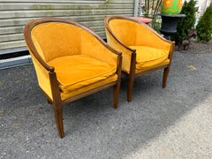 Elegant Pair Hollywood Regency Scoop Barrel Back Chairs Mid-Century Modern