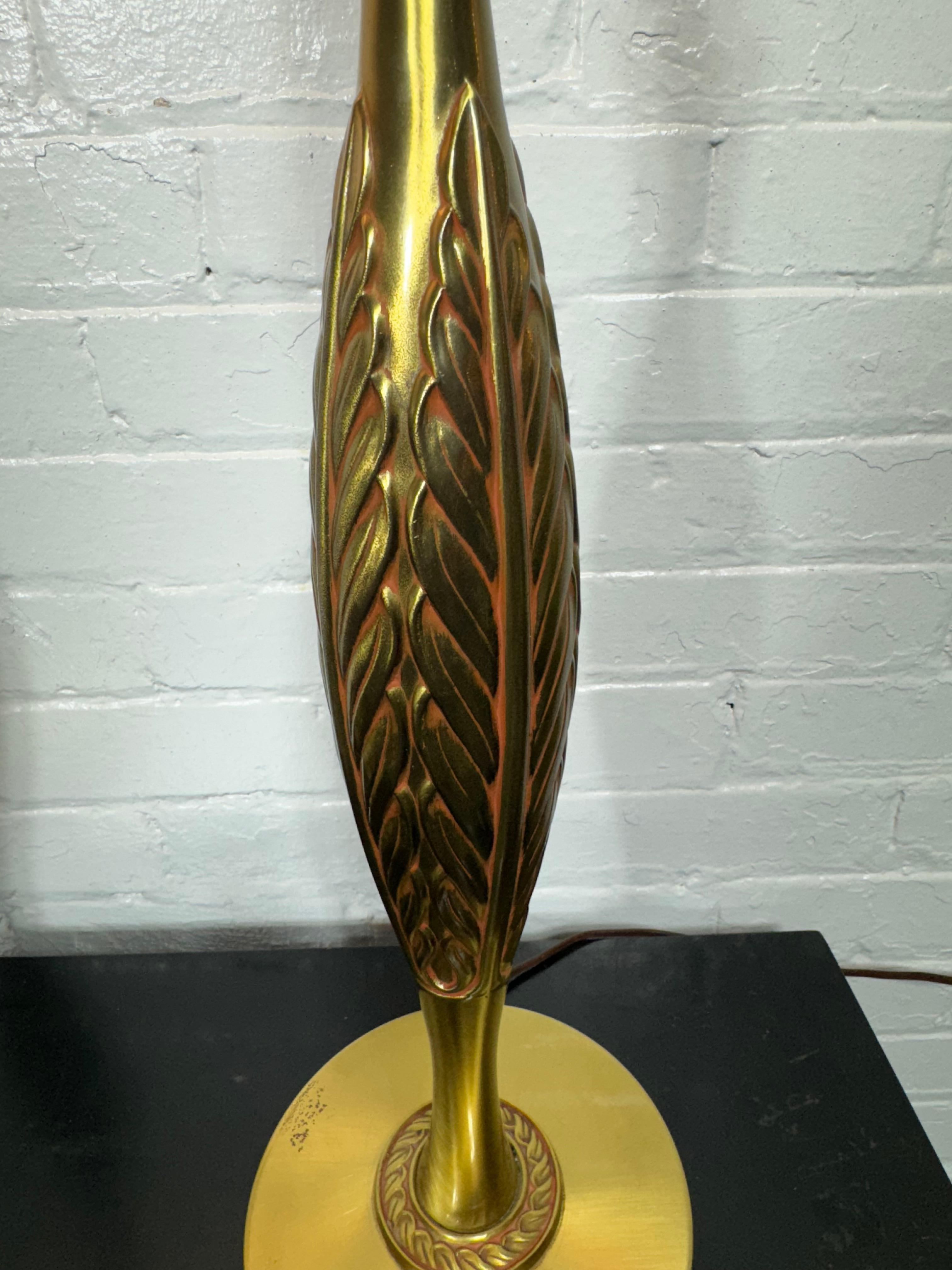 American Elegant Pair Modernist / Regency Laurel Brass Table Lamps / Rembrandt