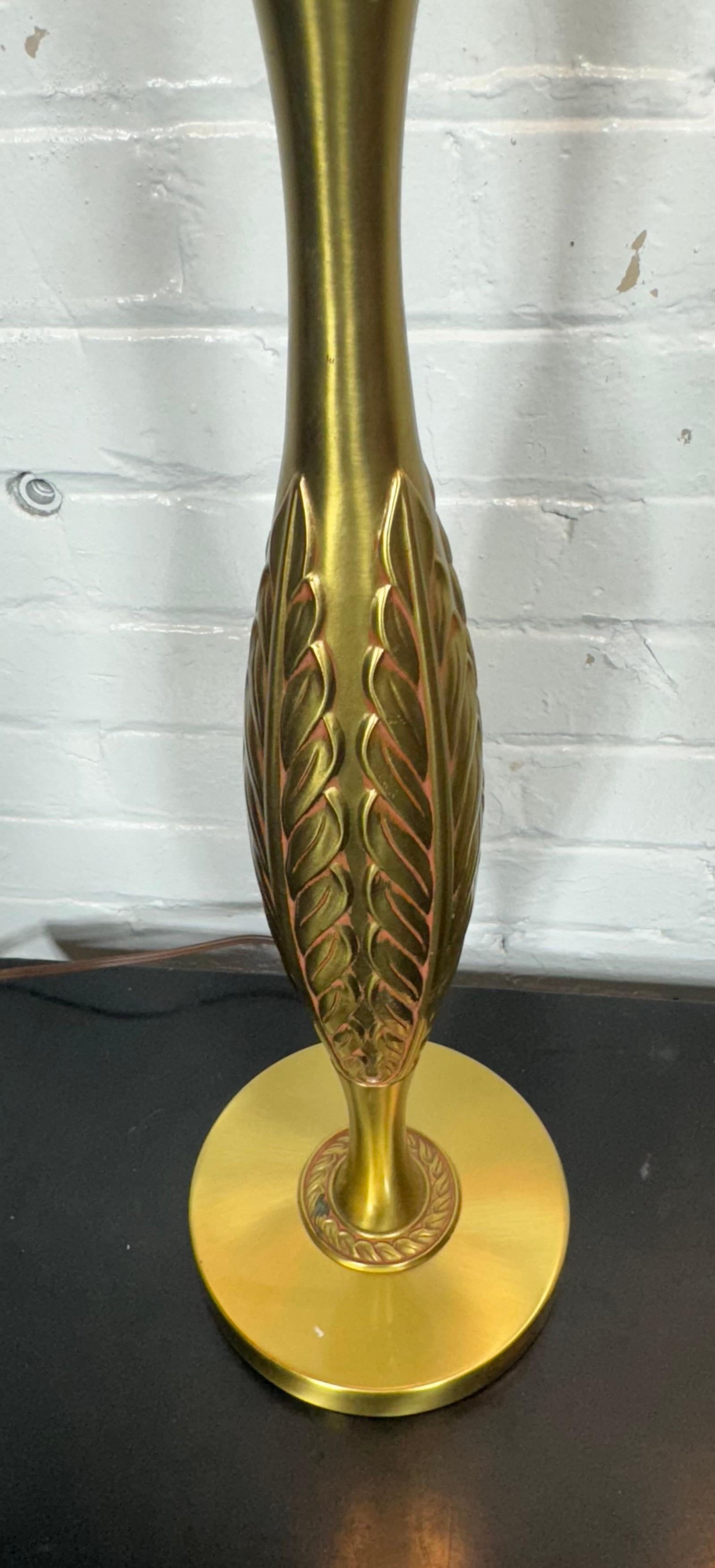 Mid-20th Century Elegant Pair Modernist / Regency Laurel Brass Table Lamps / Rembrandt