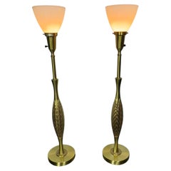 Elegant Pair Modernist / Regency Laurel Brass Table Lamps / Rembrandt