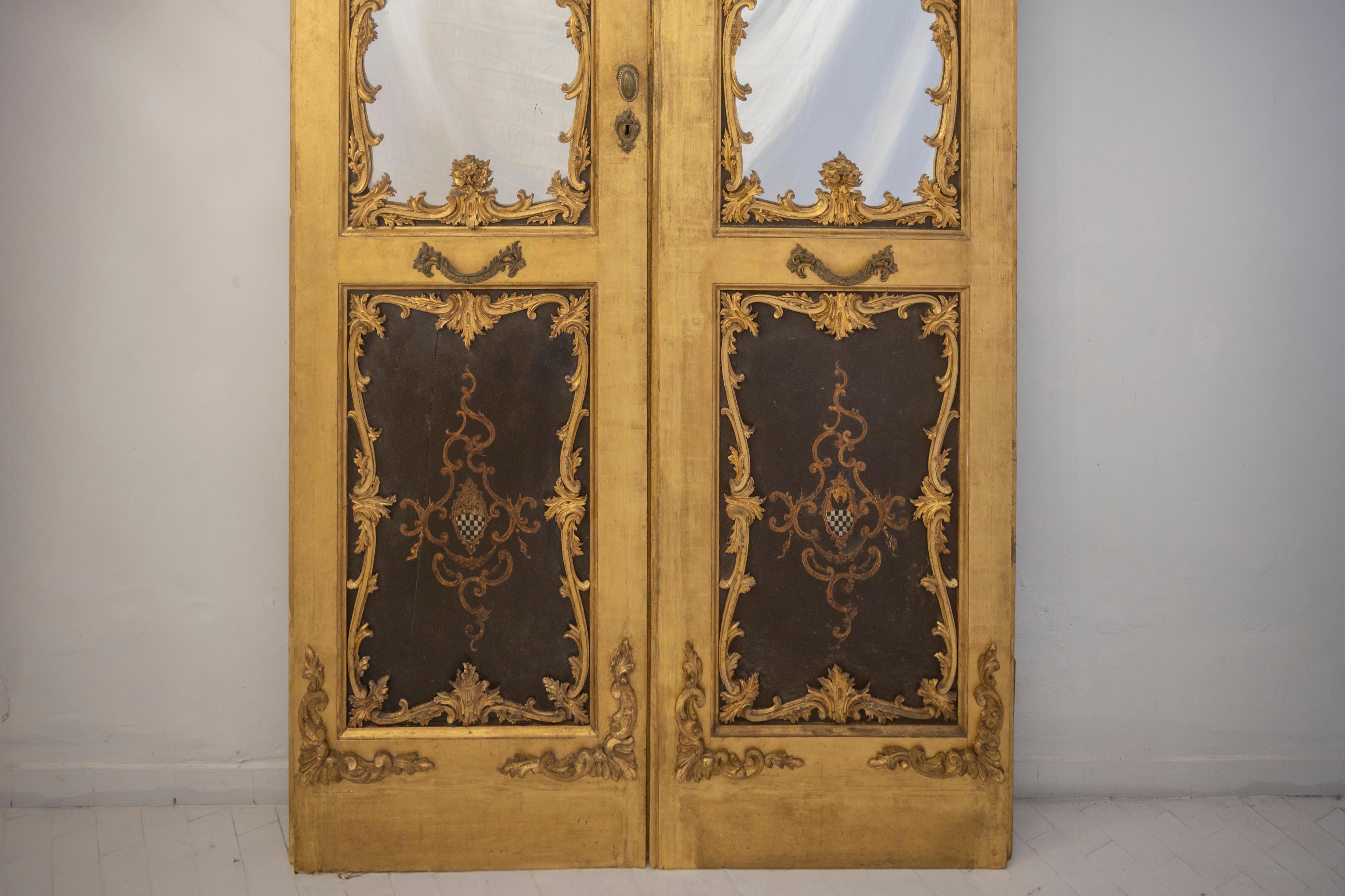 Hand-Painted Elegant Pair of 18th Century Italian Painted and Gilt-Wood Doors For Sale
