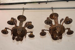 Elegant pair of 1920's Art Deco bronze chandelier