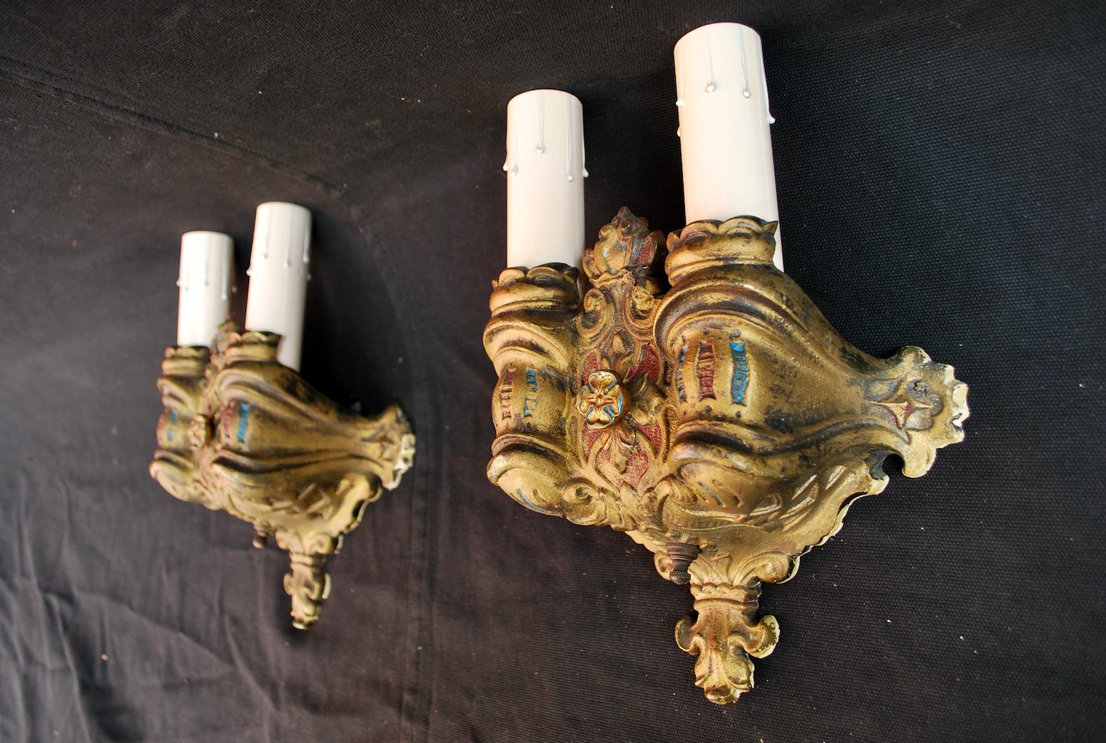 Spanish Colonial Elegant Pair of 1920's Brass Sconces For Sale