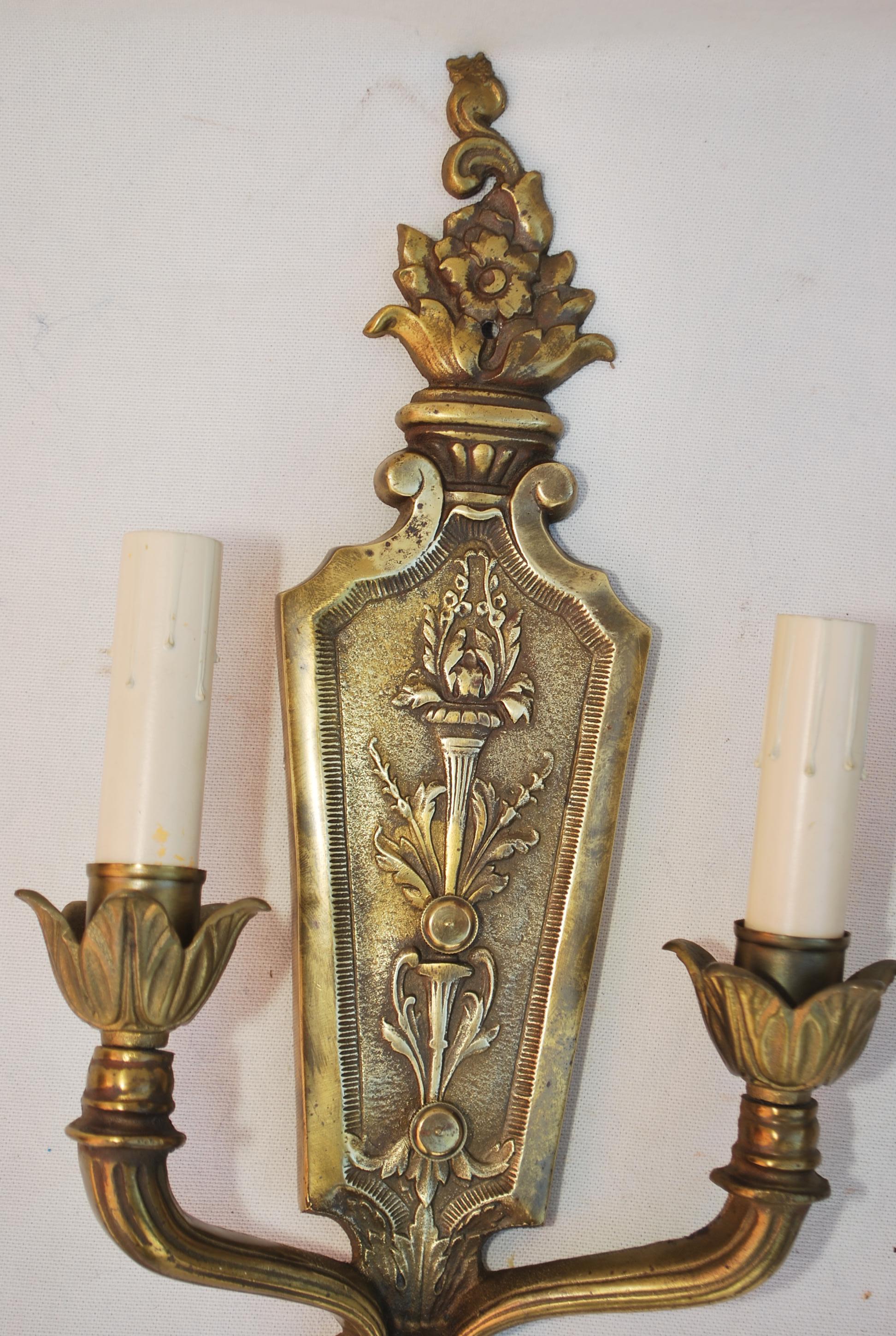American Elegant pair of 1920's brass sconces For Sale