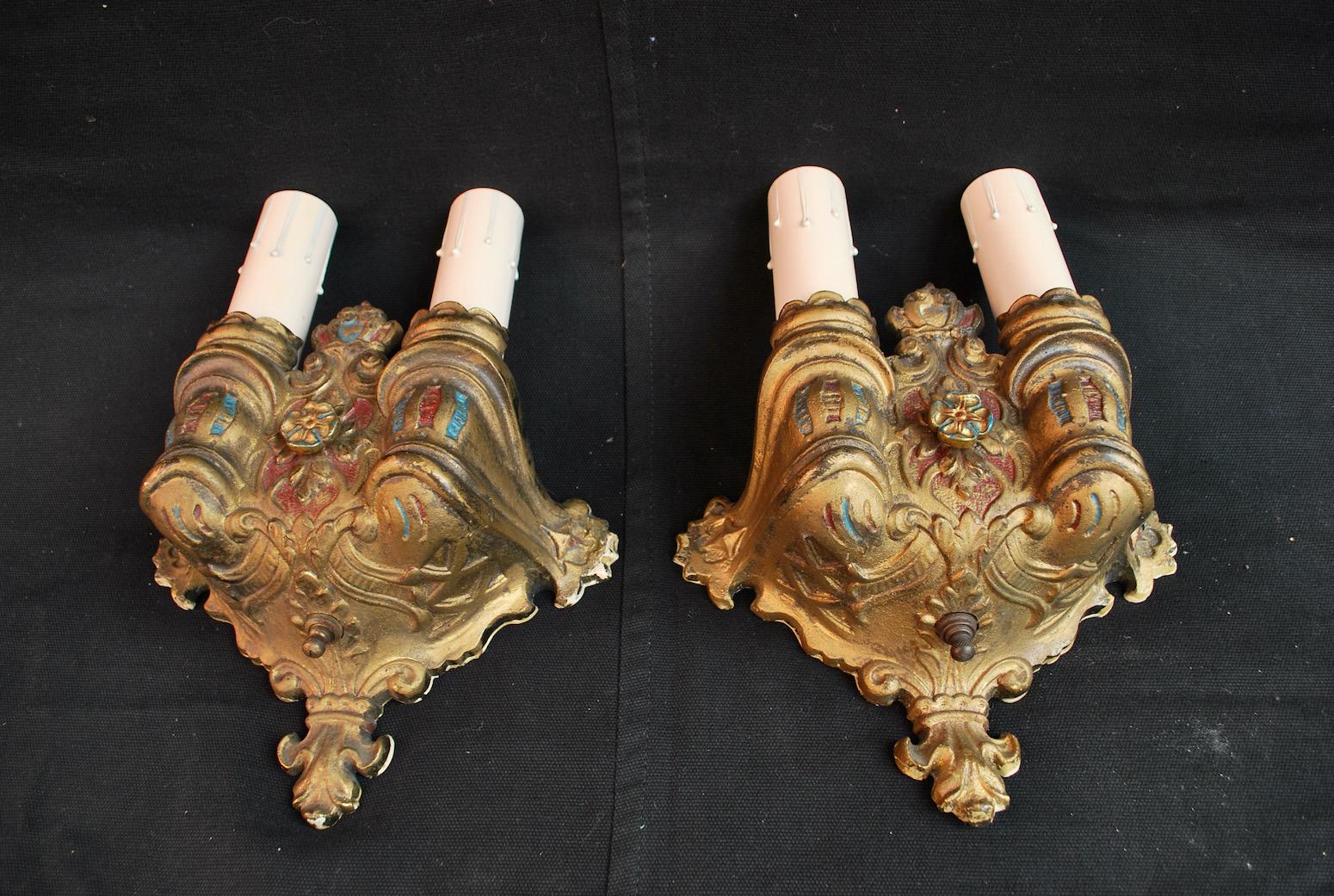American Elegant Pair of 1920's Brass Sconces For Sale