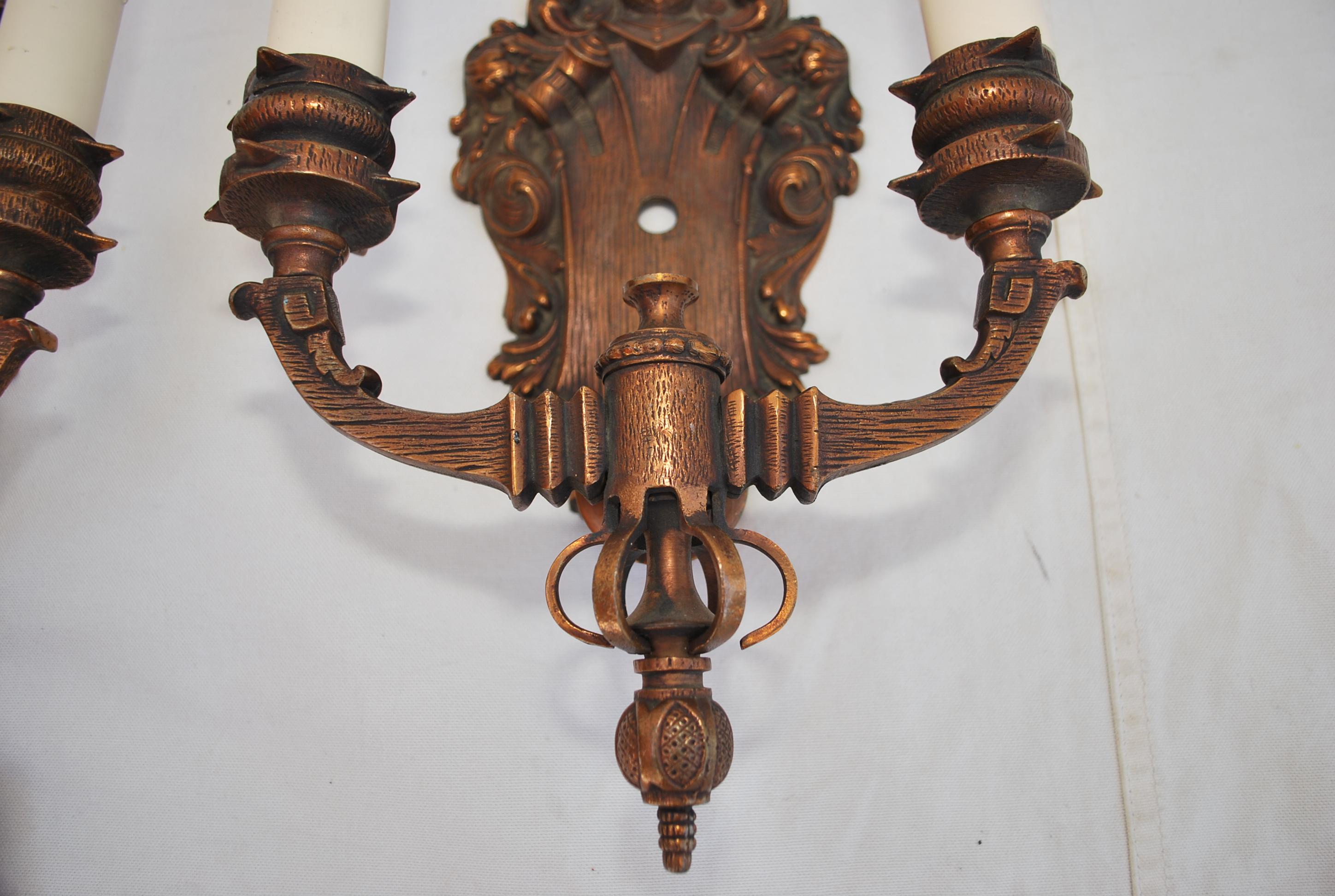 Elegant Pair of 1920's Copper Sconces In Good Condition For Sale In Los Angeles, CA