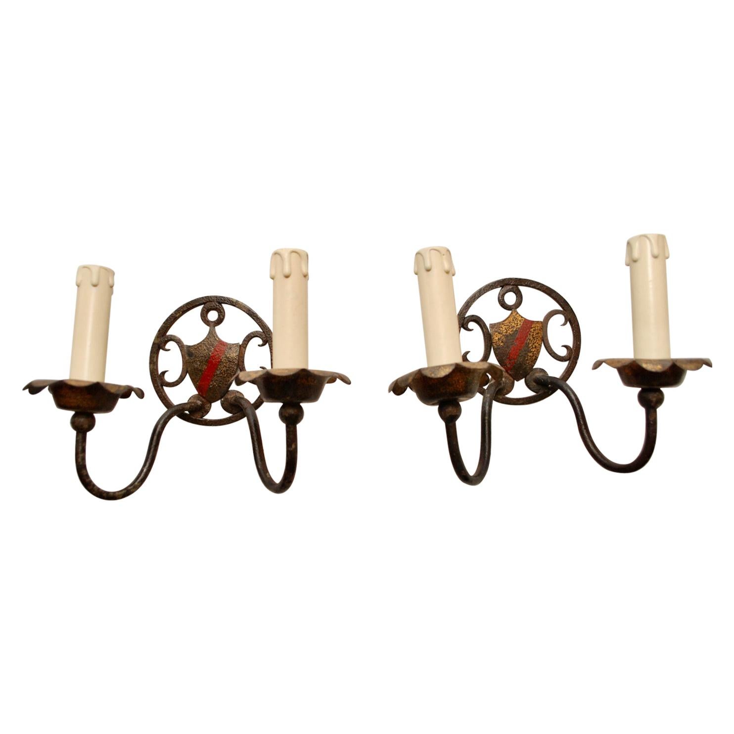 Elegant Pair of 1920's French Wrought Iron Sconces For Sale