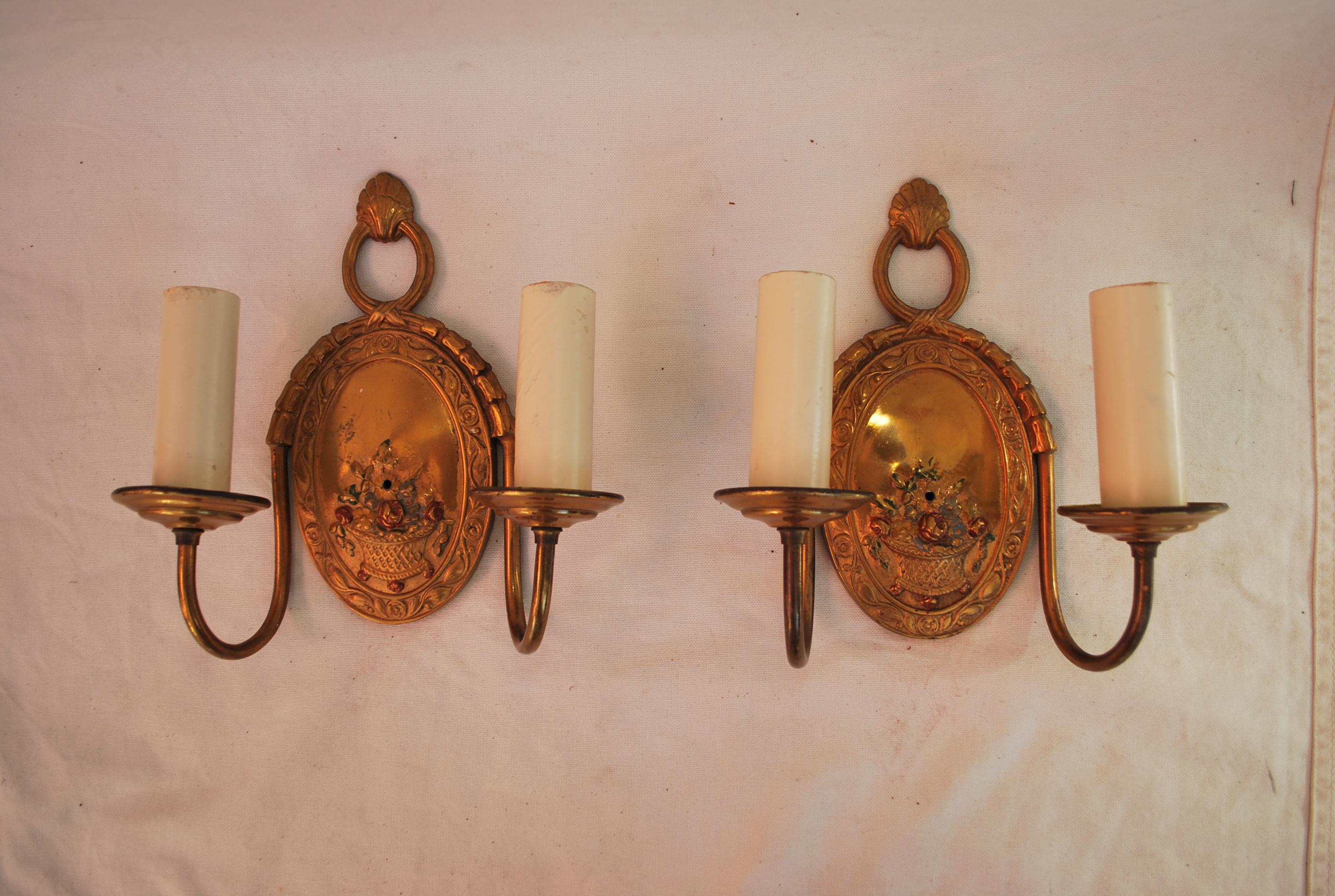 Brass Elegant pair of 1920's sconces For Sale