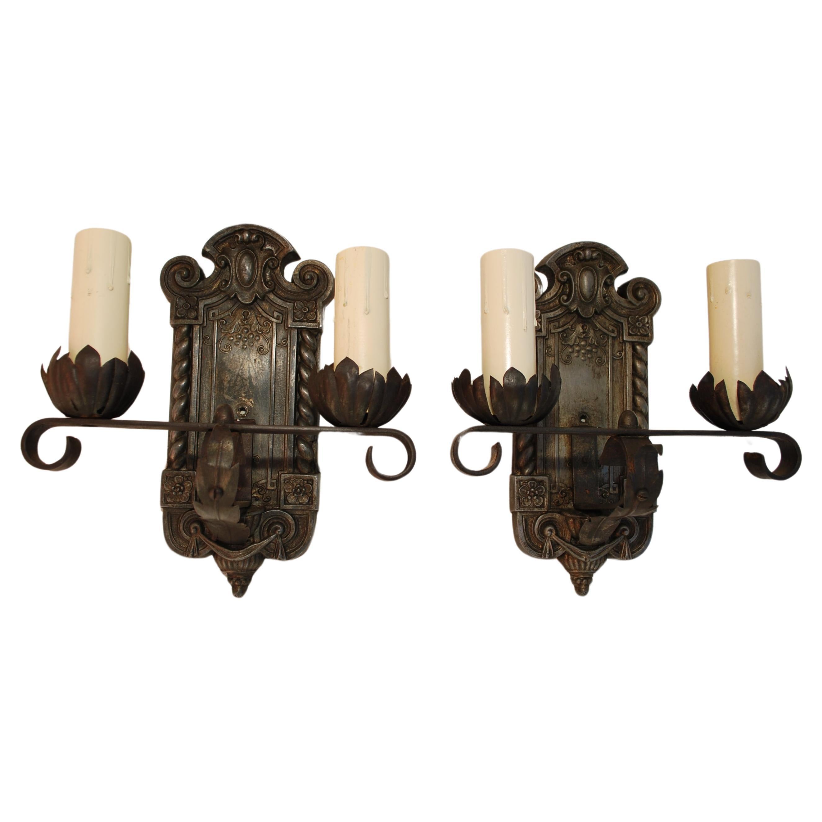 Elegant pair of 1920's sconces For Sale