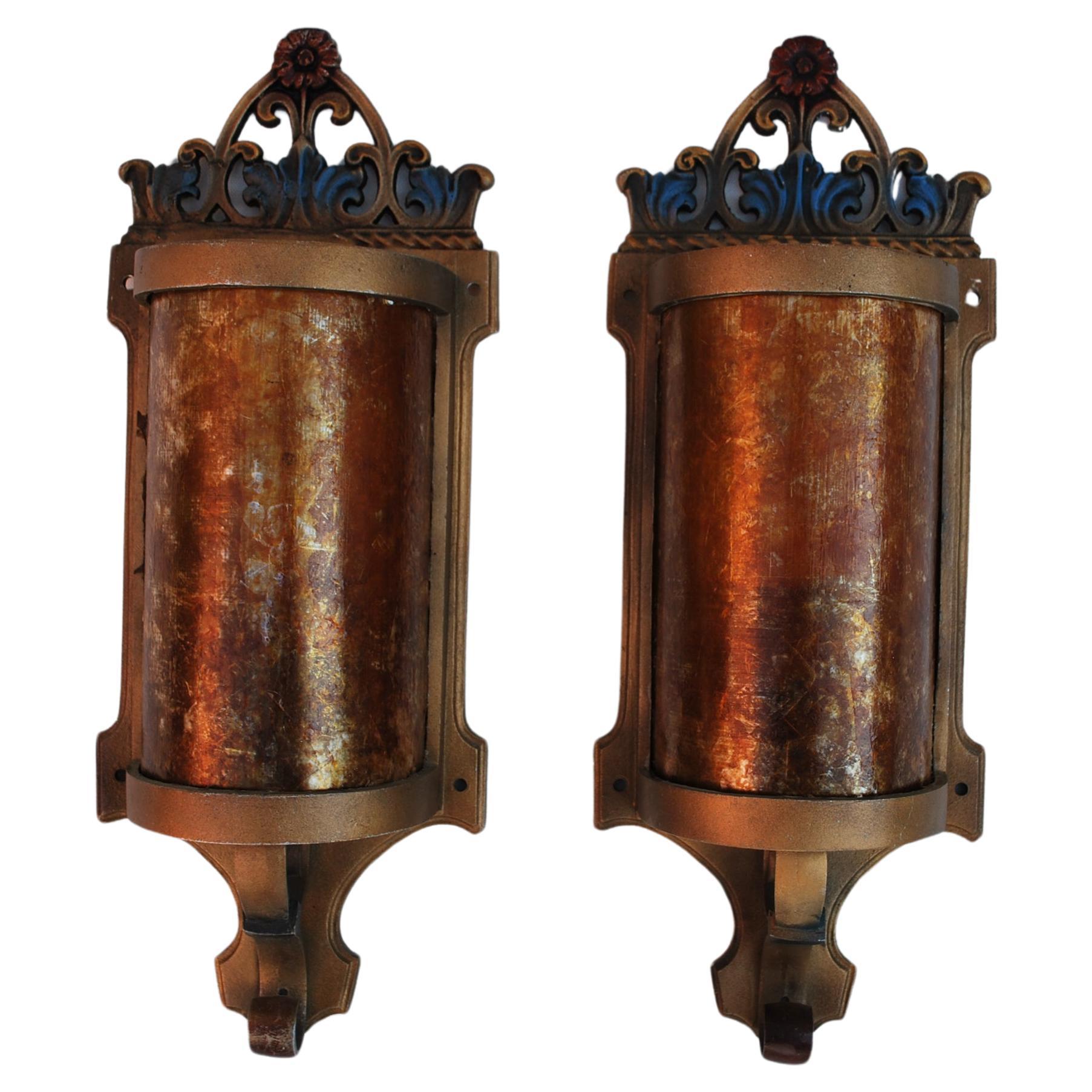 Elegant pair of 1920's sconces with mica For Sale