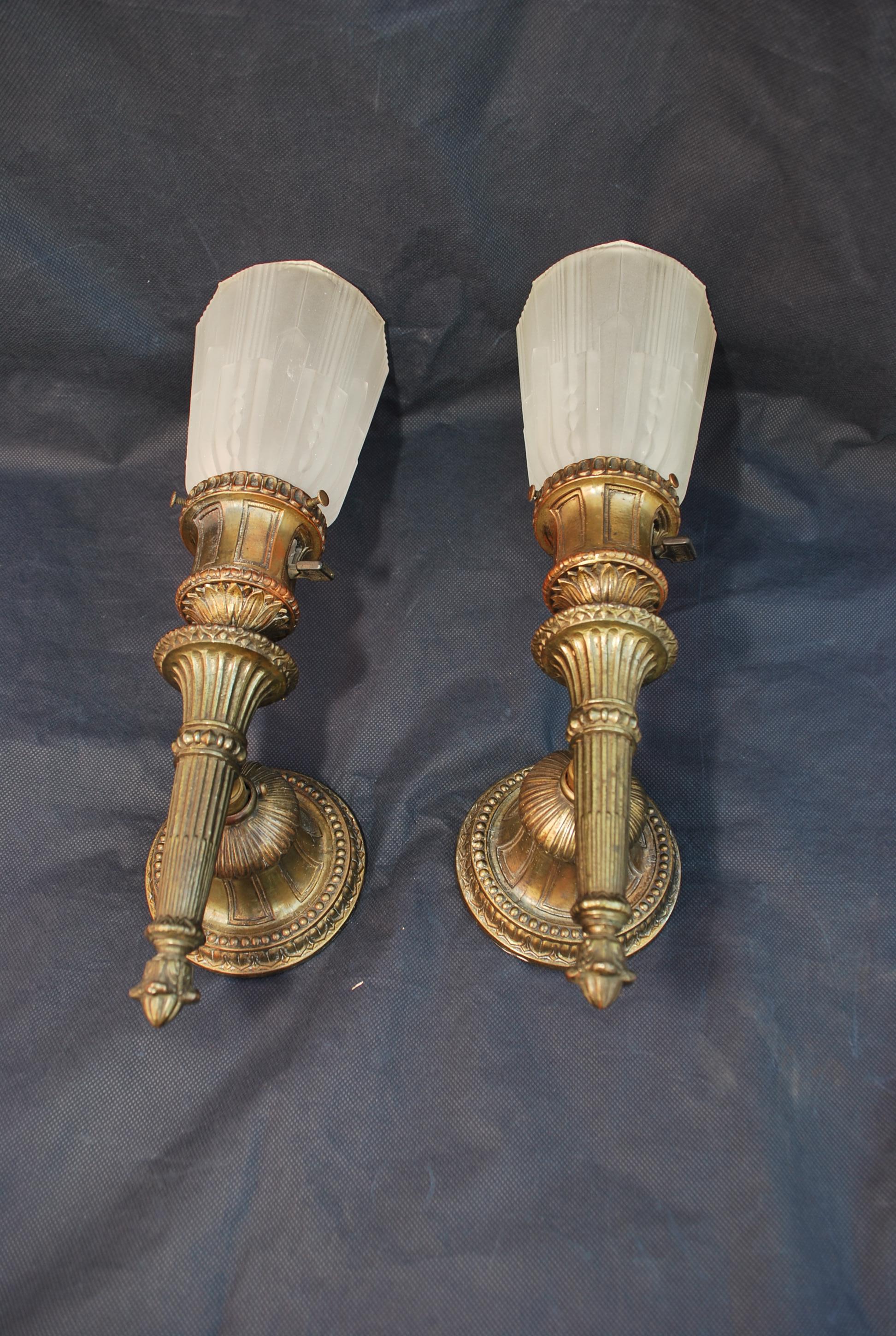 elegant pair of 1920's silver plated sconces In Good Condition For Sale In Los Angeles, CA