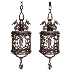 Antique Elegant Pair of 1920s Small Lantern