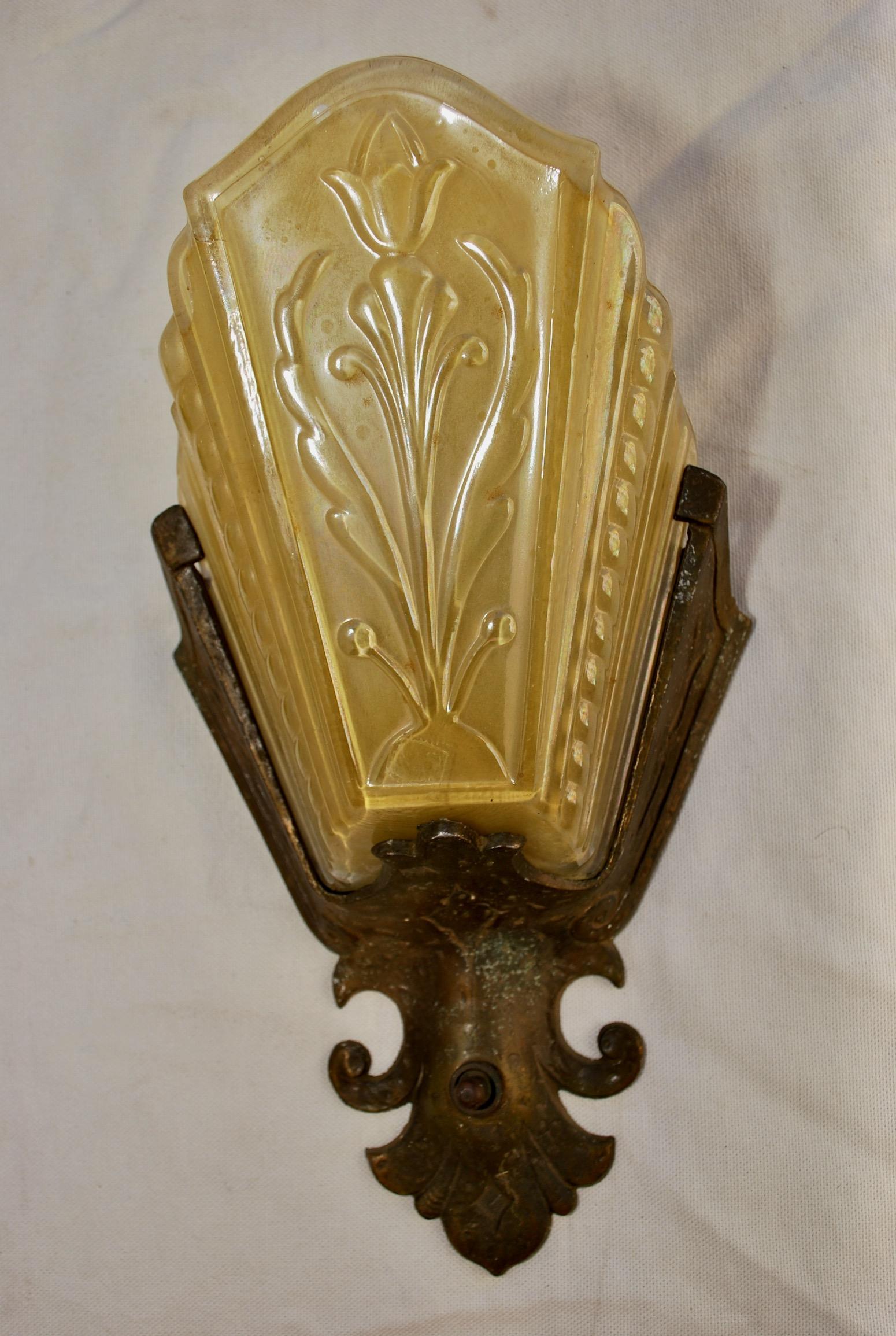 Art Deco Elegant Pair of 1920s Spanish Deco Sconces