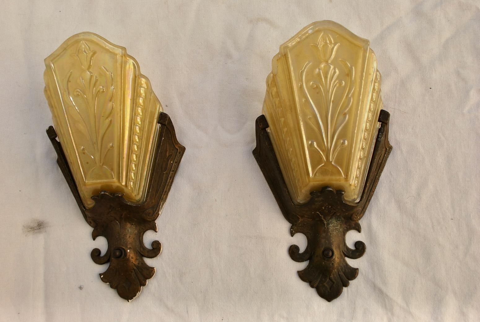 American Elegant Pair of 1920s Spanish Deco Sconces