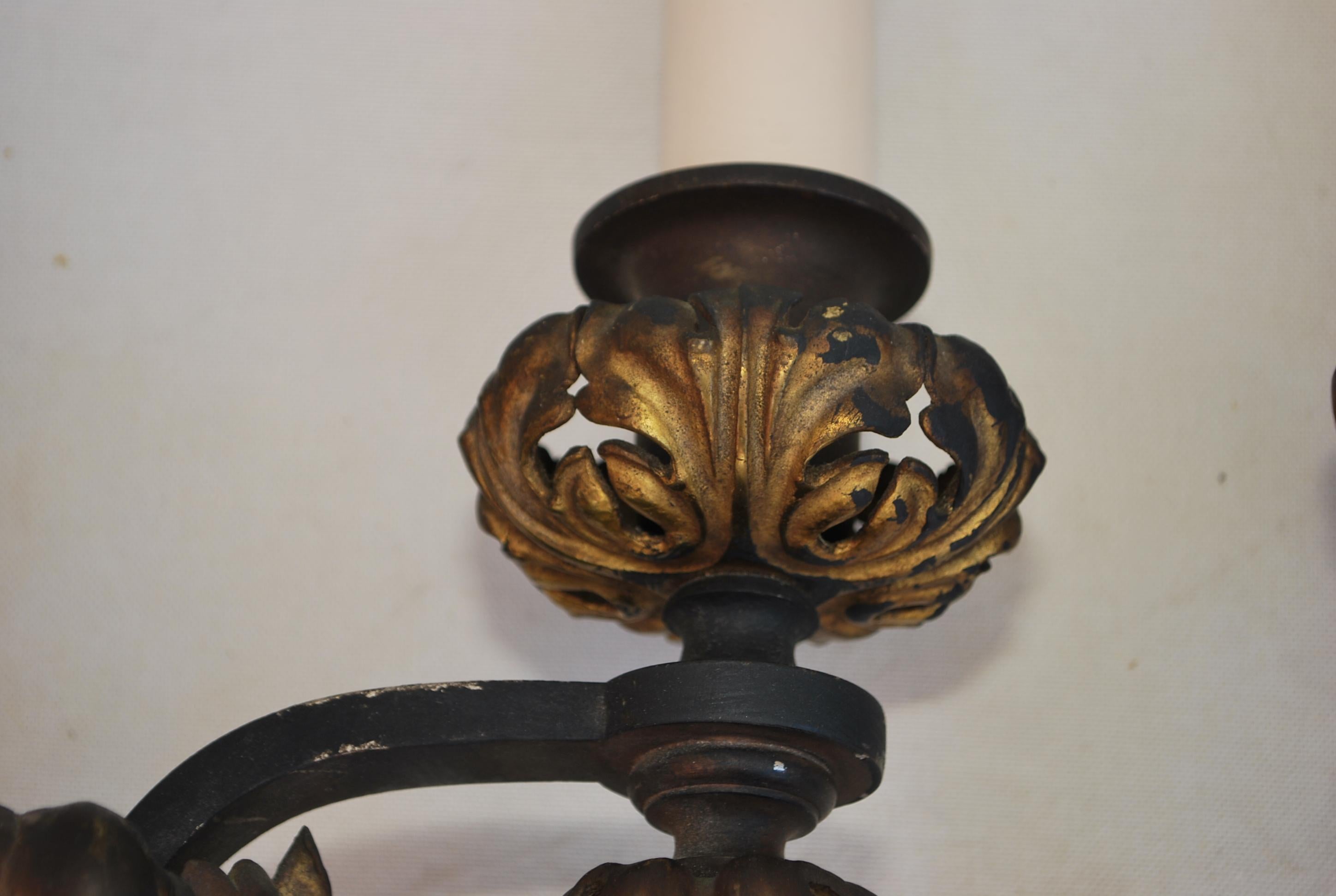 Hand-Crafted Elegant Pair of 1920's Wrought Iron Sconces