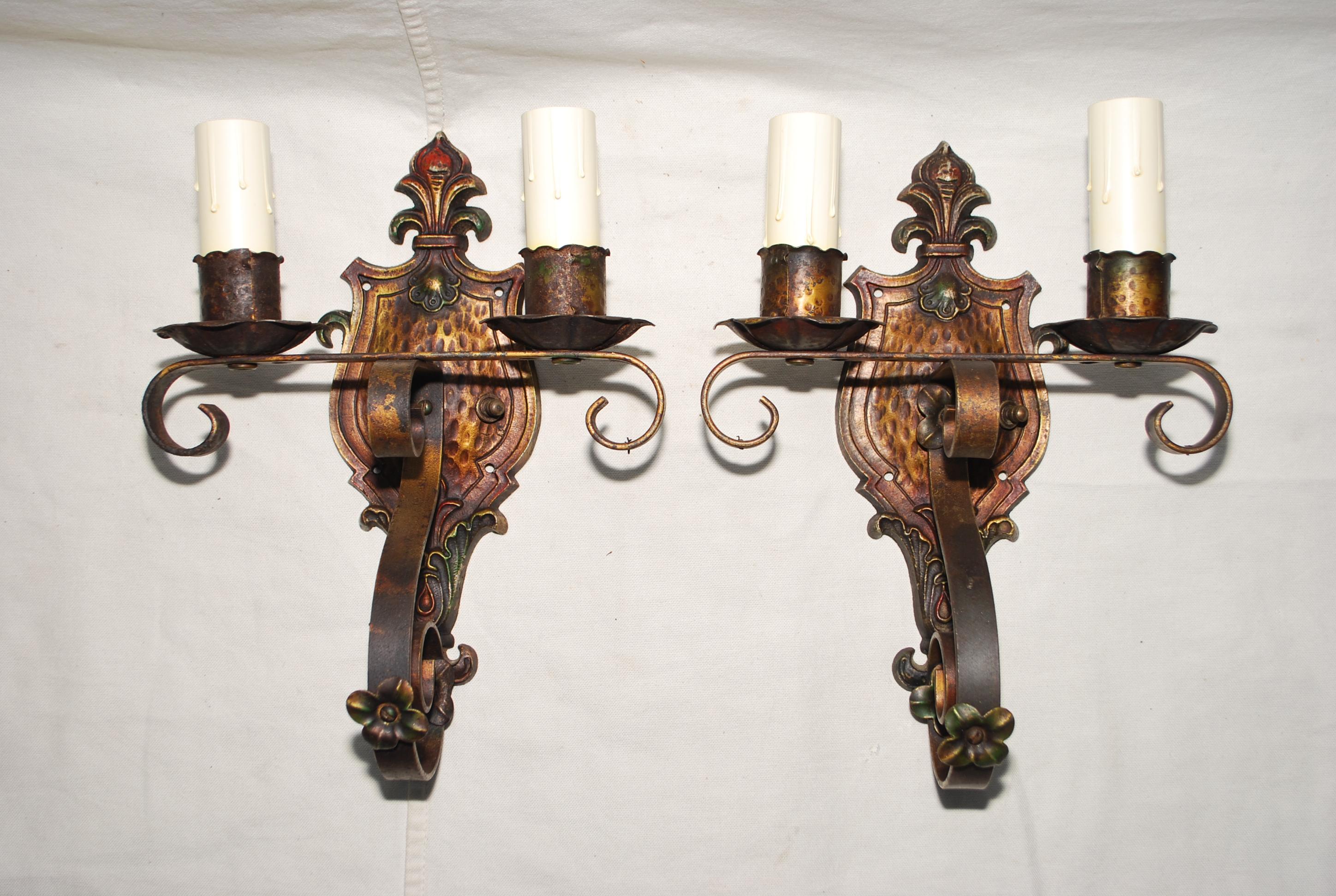 elegant pair of 1920's wrought iron sconces In Good Condition For Sale In Los Angeles, CA