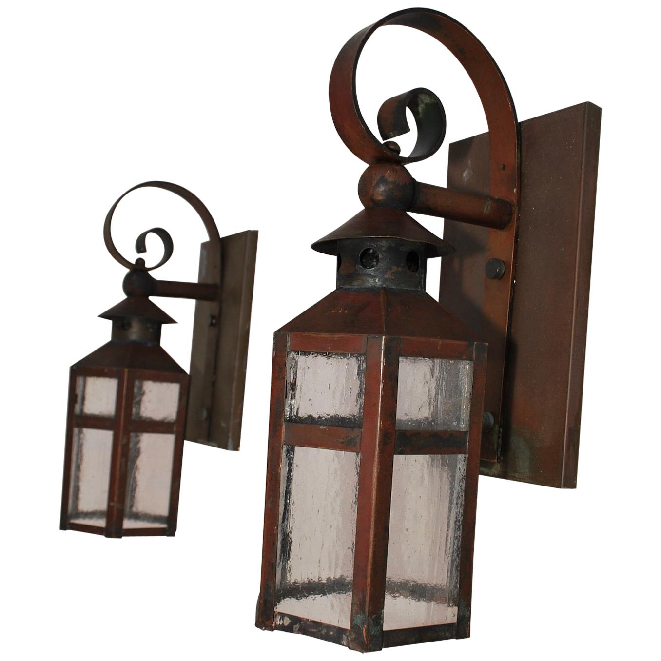 Elegant Pair of 1930s Copper Outdoor Sconces