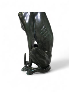 Elegant Pair of 1950s Italian Greyhound Statues in Green Patinated Bronze