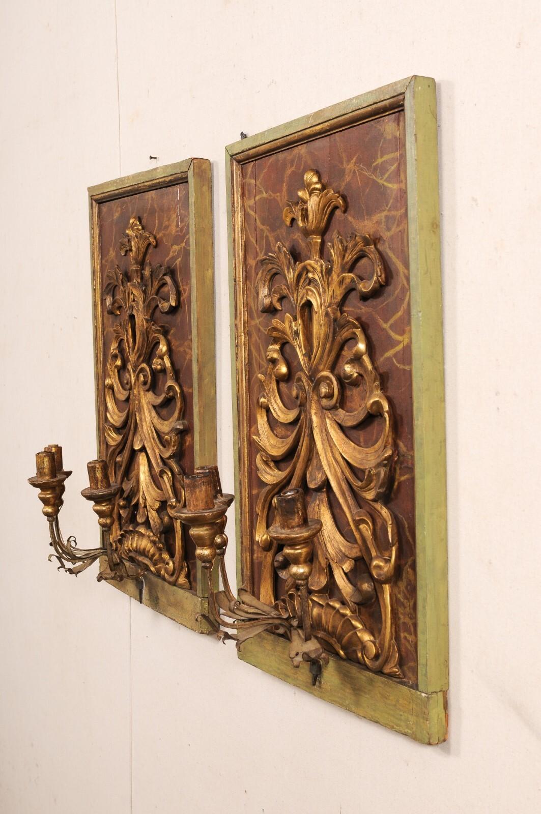 Elegante Pareja de Apliques de 3 Luces Montados en Fragmentos del S. XIX (34