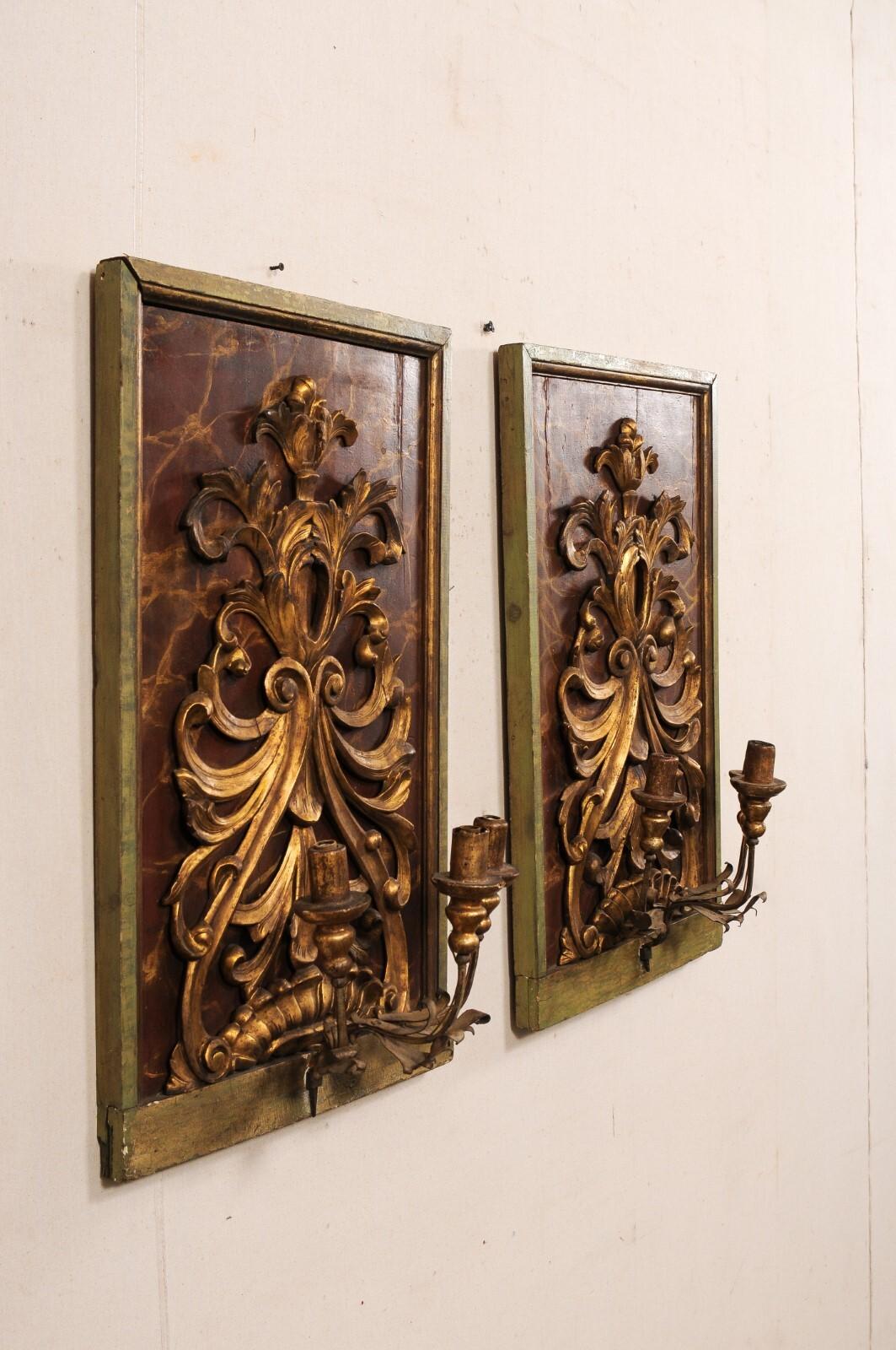 Elegante Pareja de Apliques de 3 Luces Montados en Fragmentos del S. XIX (34
