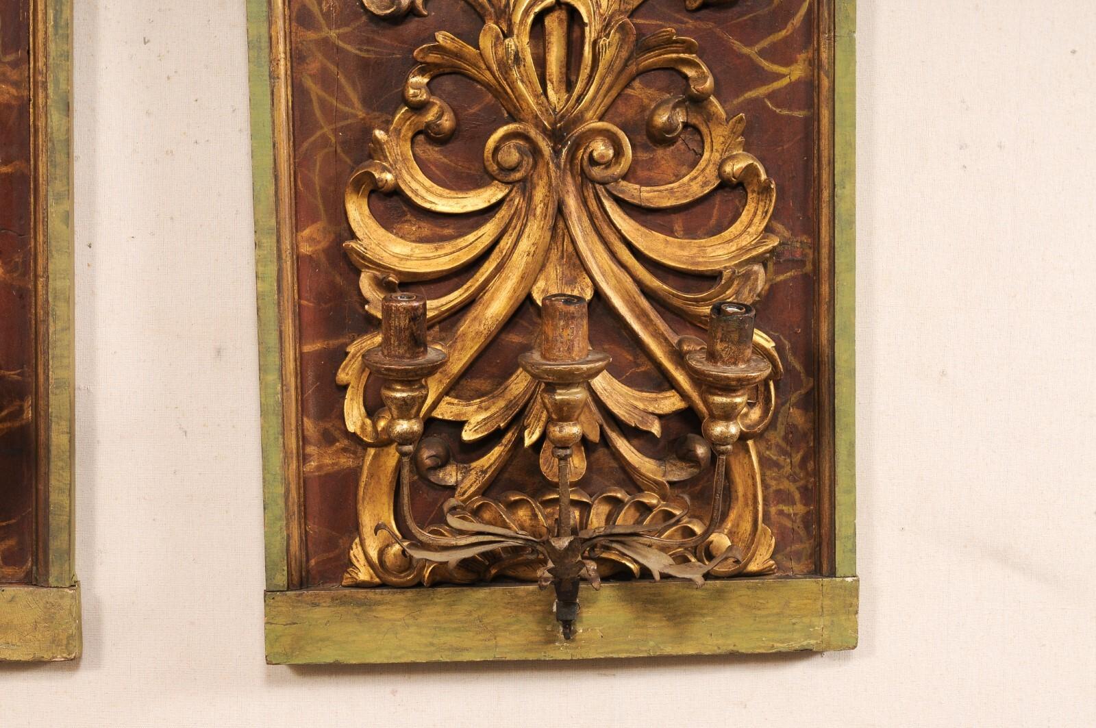 Elegante Pareja de Apliques de 3 Luces Montados en Fragmentos del S. XIX (34
