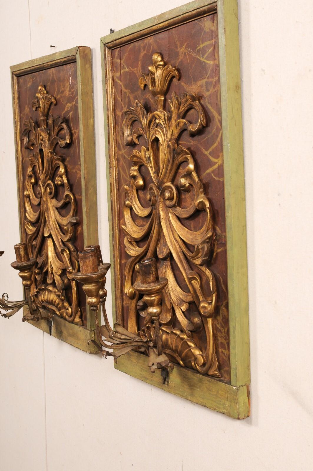 Elegante Pareja de Apliques de 3 Luces Montados en Fragmentos del S. XIX (34