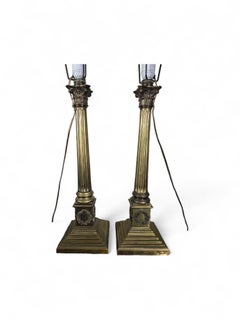 Elegant Pair of 19th-Century Bronze Column Table Lamps