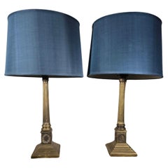 Elegant Pair of 19th-Century Bronze Column Table Lamps