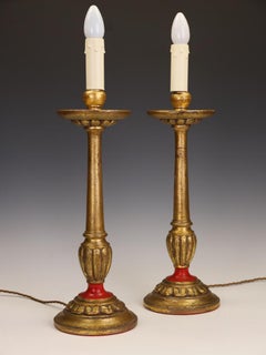Elegant 19th Century French Gilt Wood Table Lamps, Neoclassical Style
