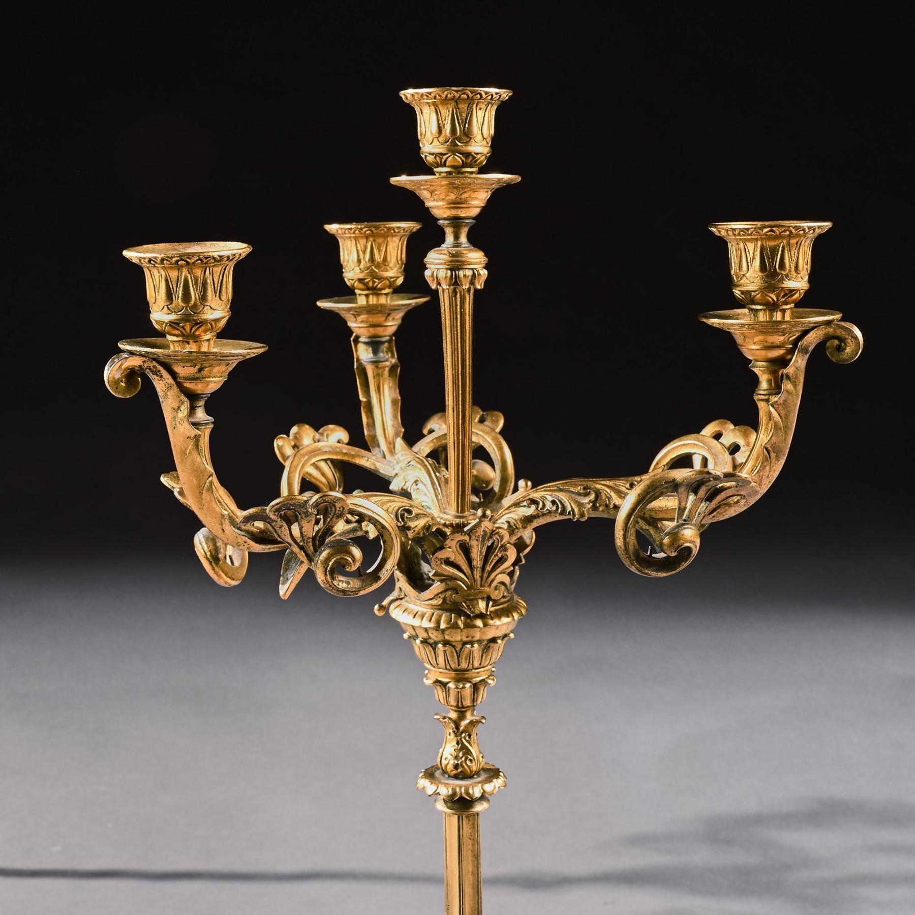 Elegant Pair of 19th Century Gilt Brass Candelabra by Elkington & Co In Good Condition In Benington, Herts