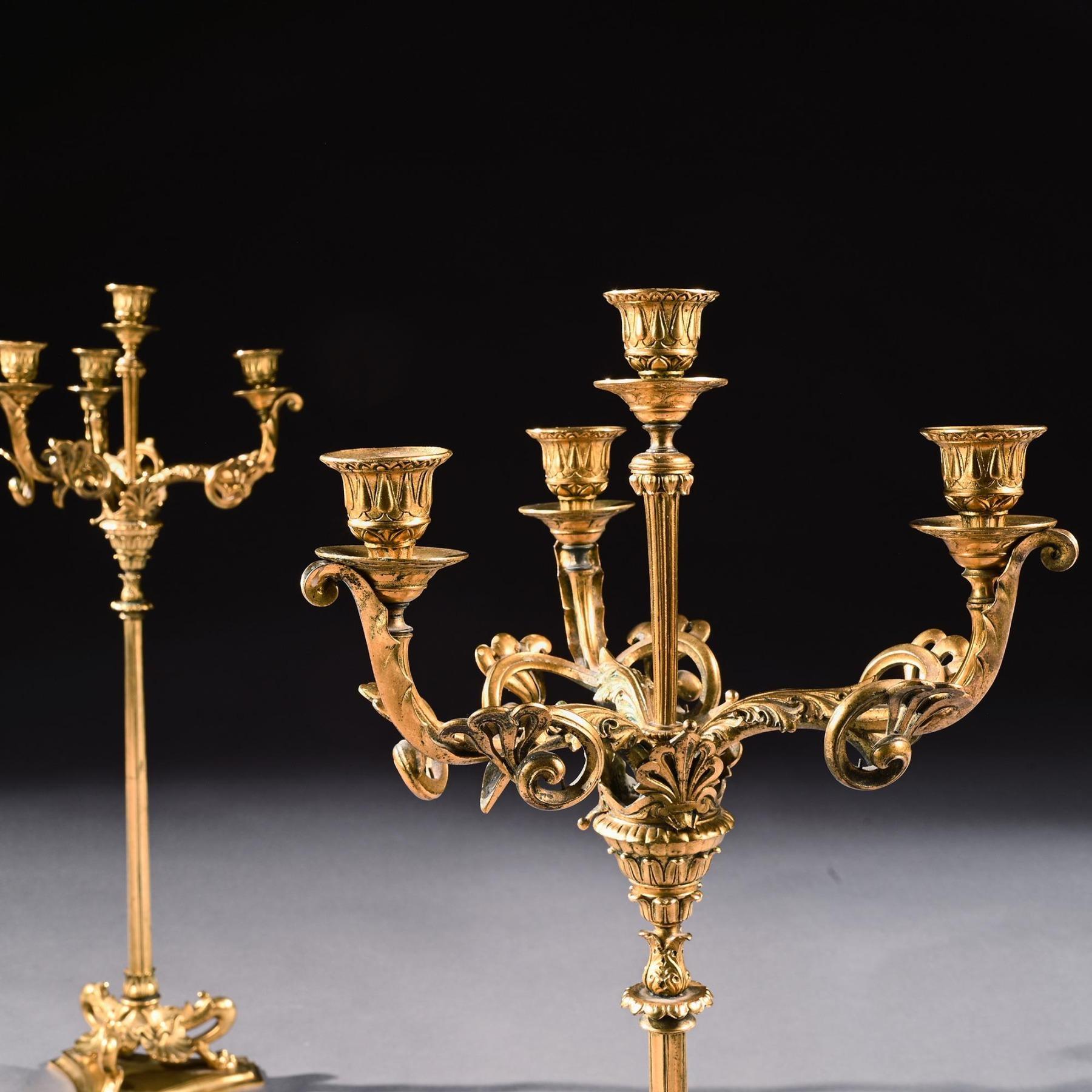 Elegant Pair of 19th Century Gilt Brass Candelabra by Elkington & Co 5