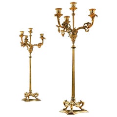 Elegant Pair of 19th Century Gilt Brass Candelabra by Elkington & Co
