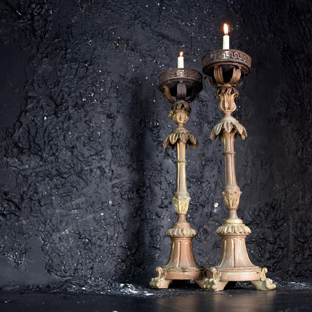 Early 19th Century Elegant Pair of 19th Century Limewood Candle Sticks